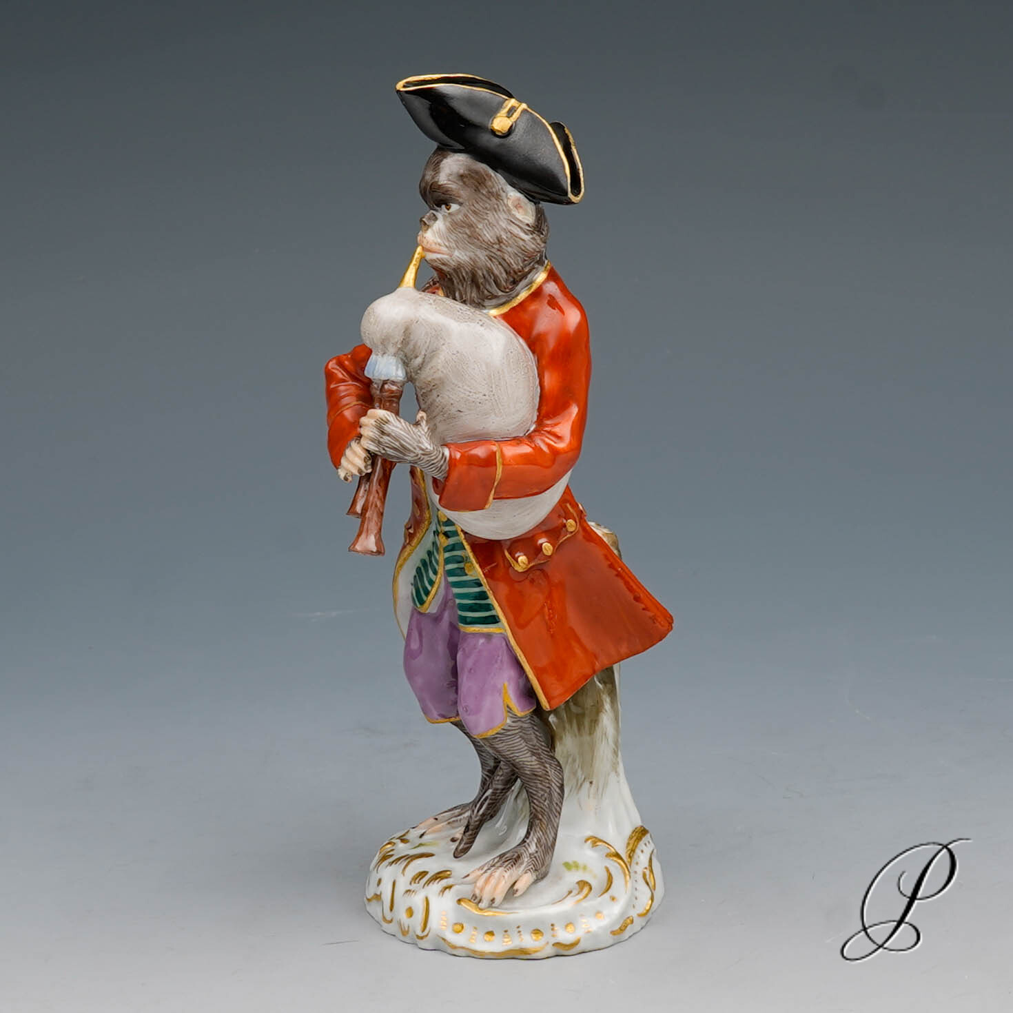 Figur Meissen um 1860 Jhd. Affenkapelle Dudelsackspieler – Bild 3