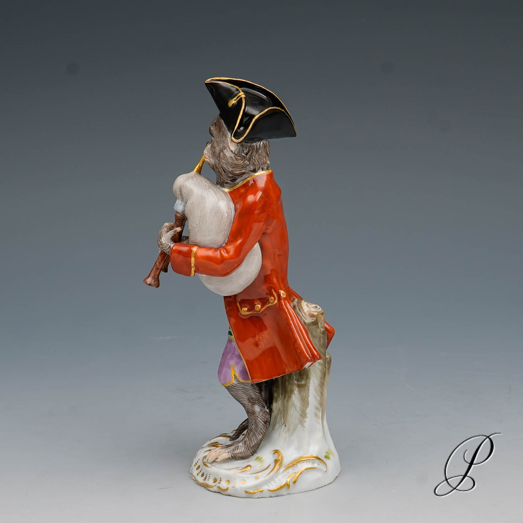 Figur Meissen um 1860 Jhd. Affenkapelle Dudelsackspieler – Bild 4