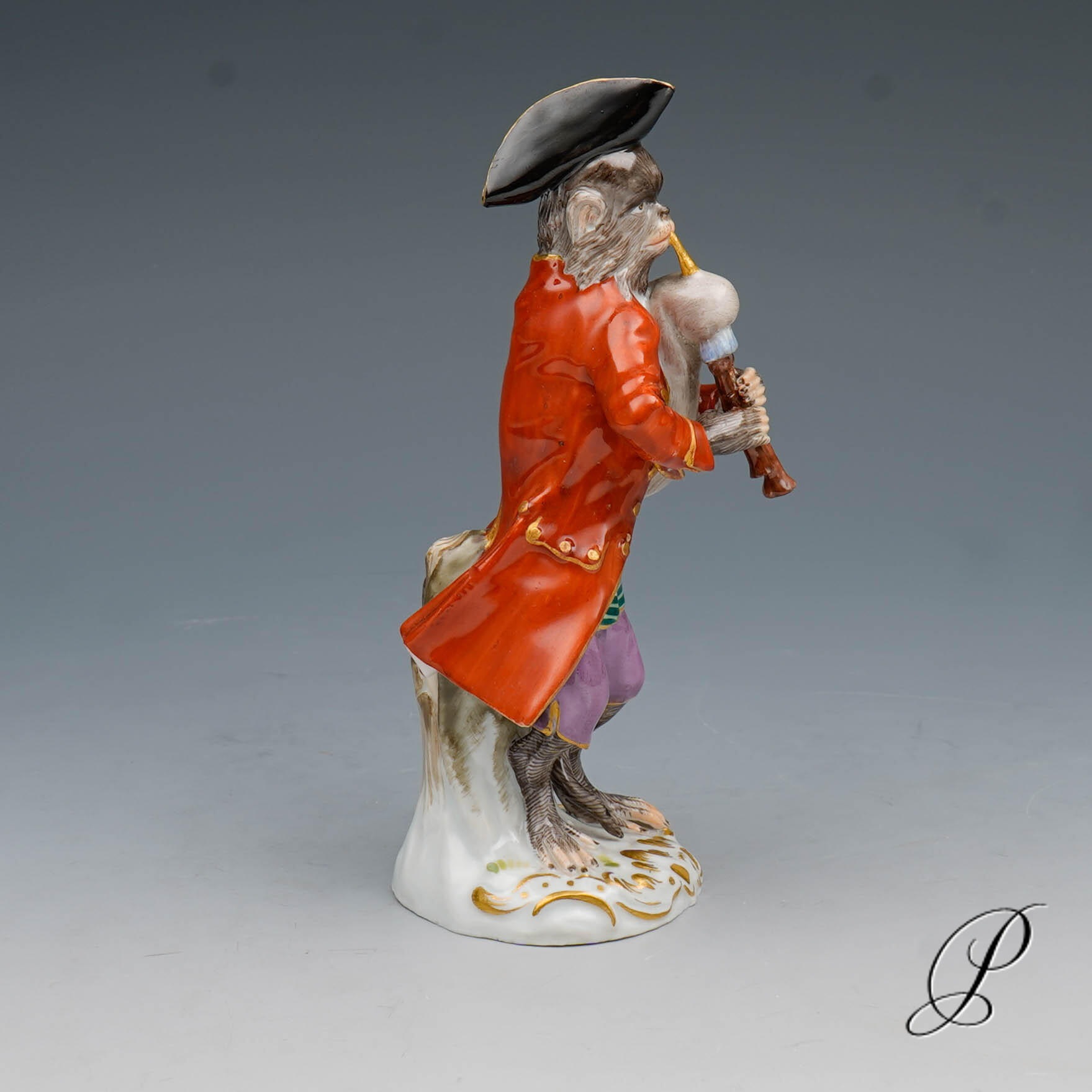 Figur Meissen um 1860 Jhd. Affenkapelle Dudelsackspieler – Bild 7