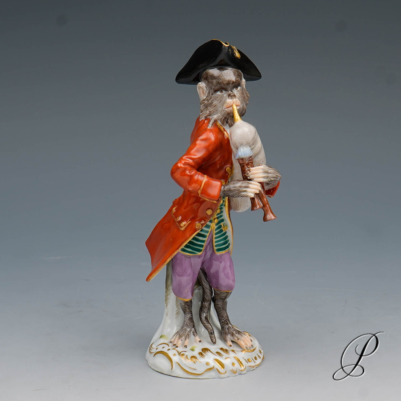 Figur Meissen um 1860 Jhd. Affenkapelle Dudelsackspieler – Bild 8