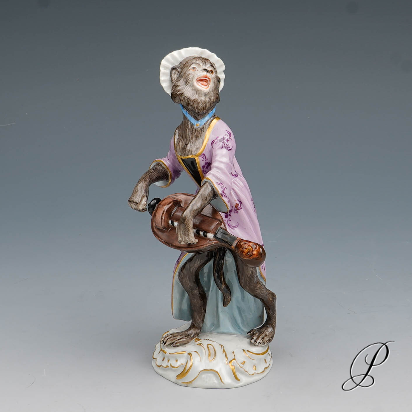 Figur Meissen um 1860 Jhd. Affenkapelle Dreleierspielerin