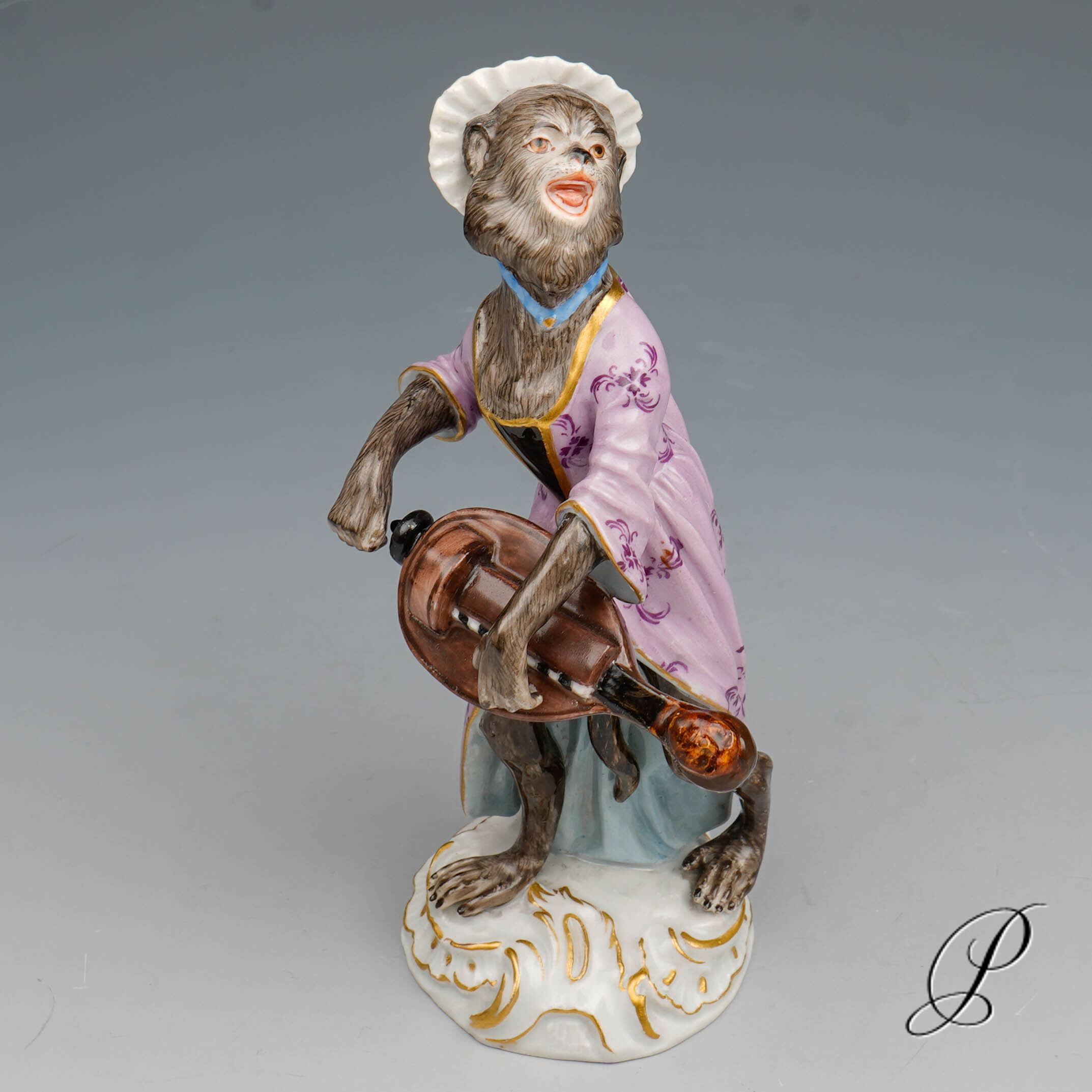 Figur Meissen um 1860 Jhd. Affenkapelle Dreleierspielerin – Bild 2