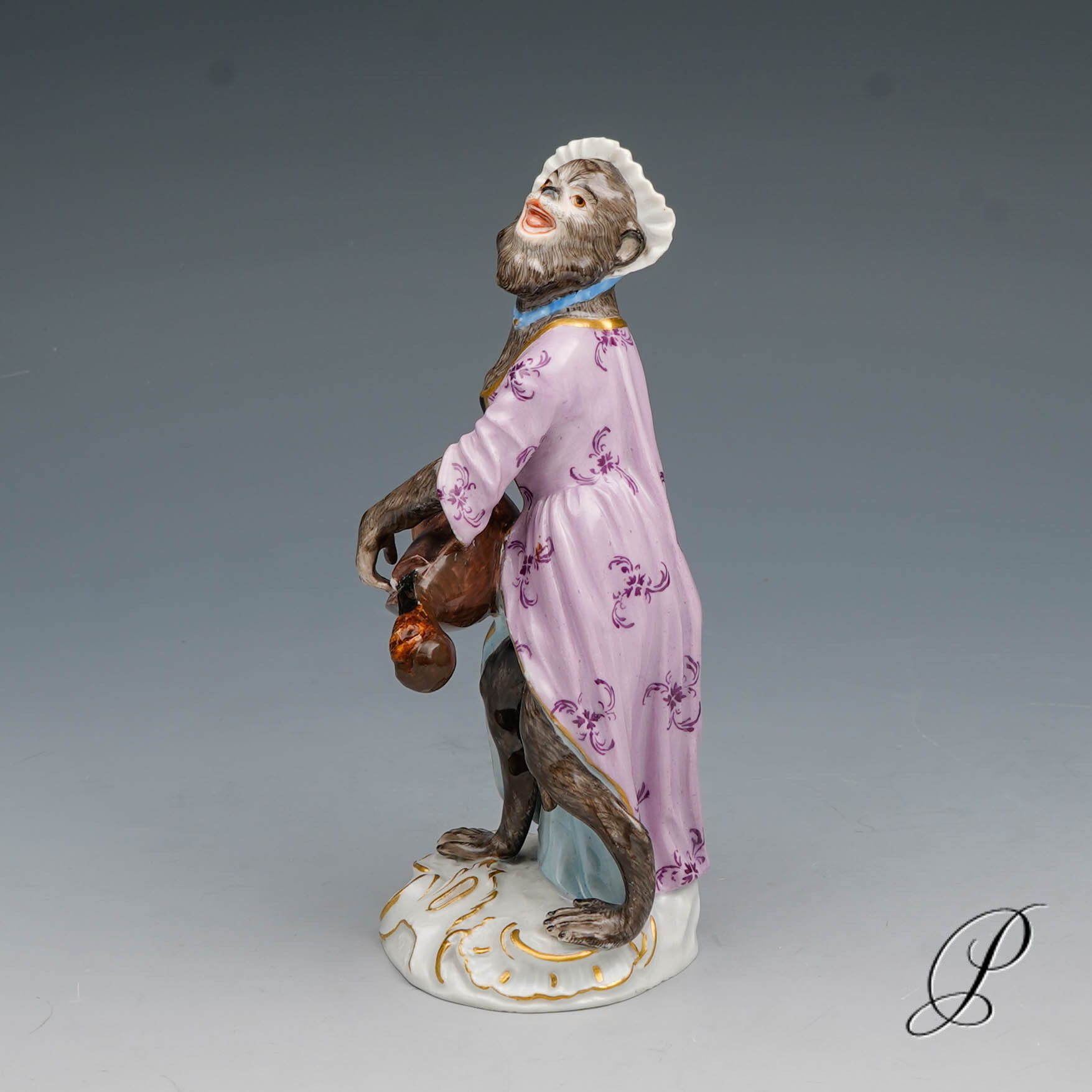 Figur Meissen um 1860 Jhd. Affenkapelle Dreleierspielerin – Bild 3