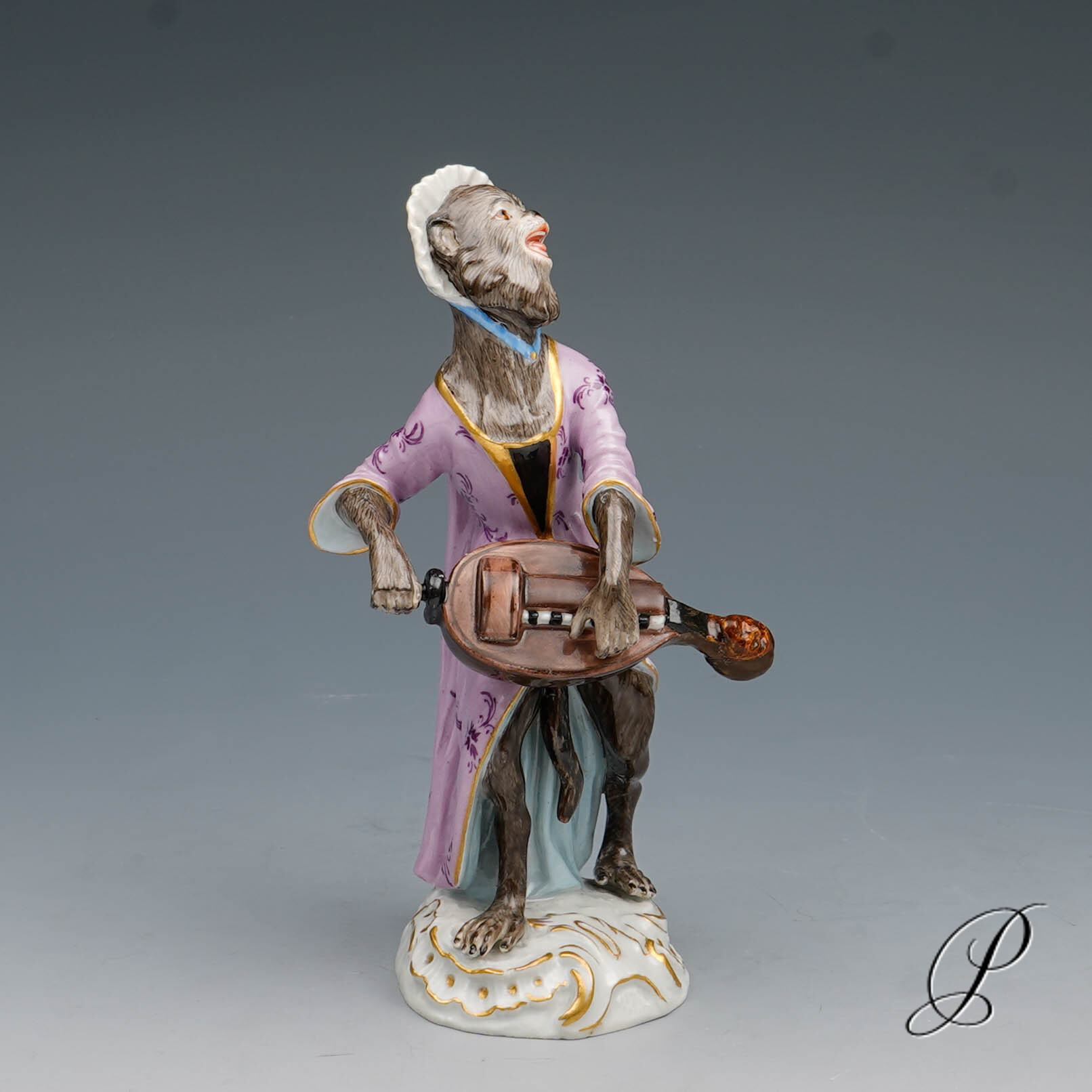 Figur Meissen um 1860 Jhd. Affenkapelle Dreleierspielerin – Bild 7