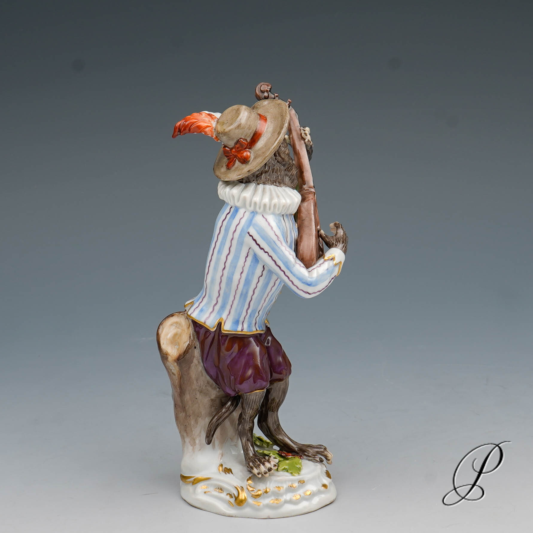 Figur Meissen um 1860 Jhd. Affenkapelle Gitarrist – Bild 5