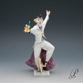 Zirkusfigur Meissen "Clown auf Einrad" von P.Strang