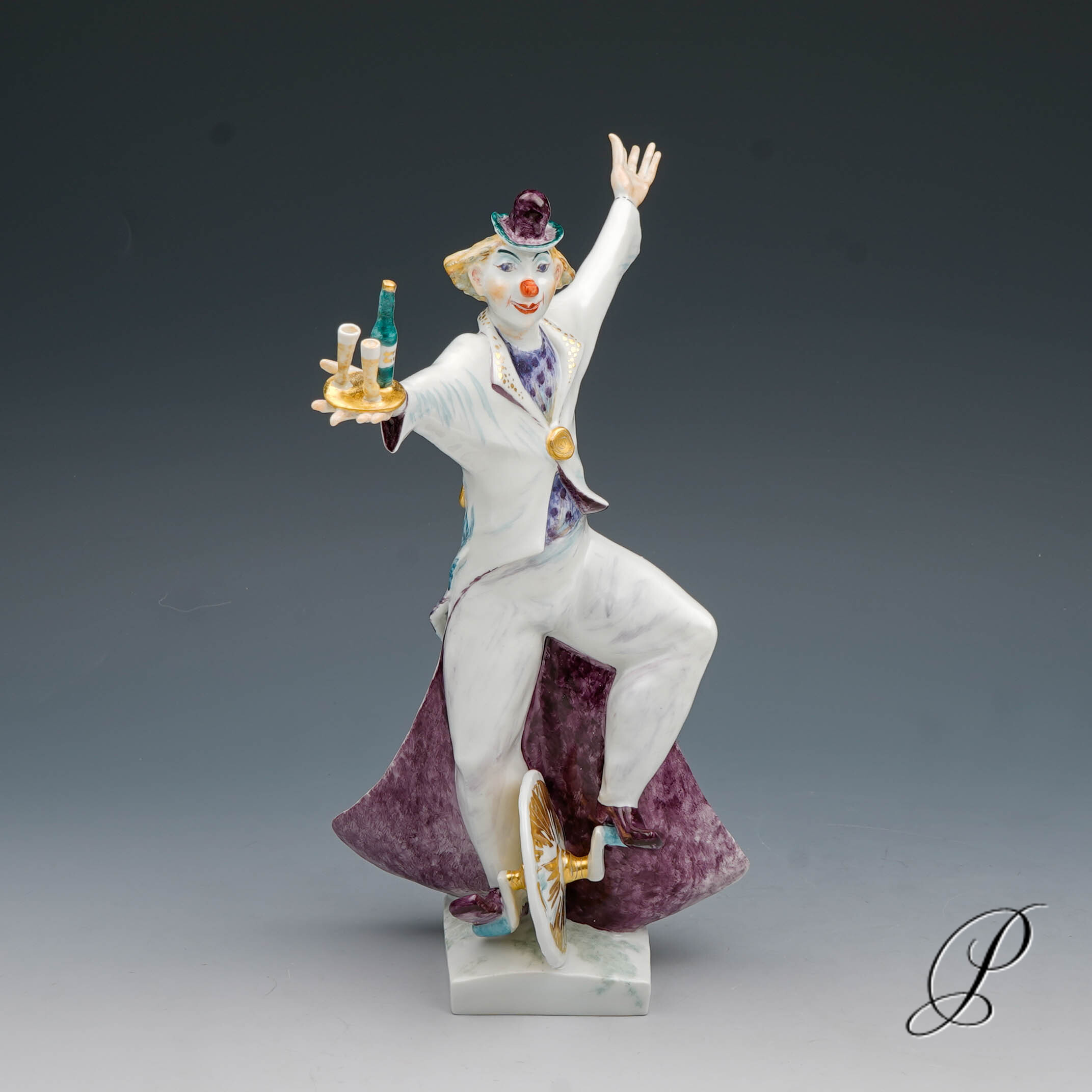 Zirkusfigur Meissen "Clown auf Einrad" von P.Strang