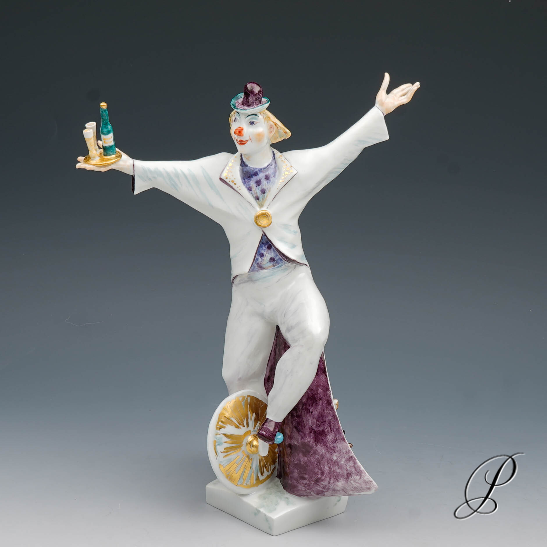Zirkusfigur Meissen "Clown auf Einrad" von P.Strang – Bild 5