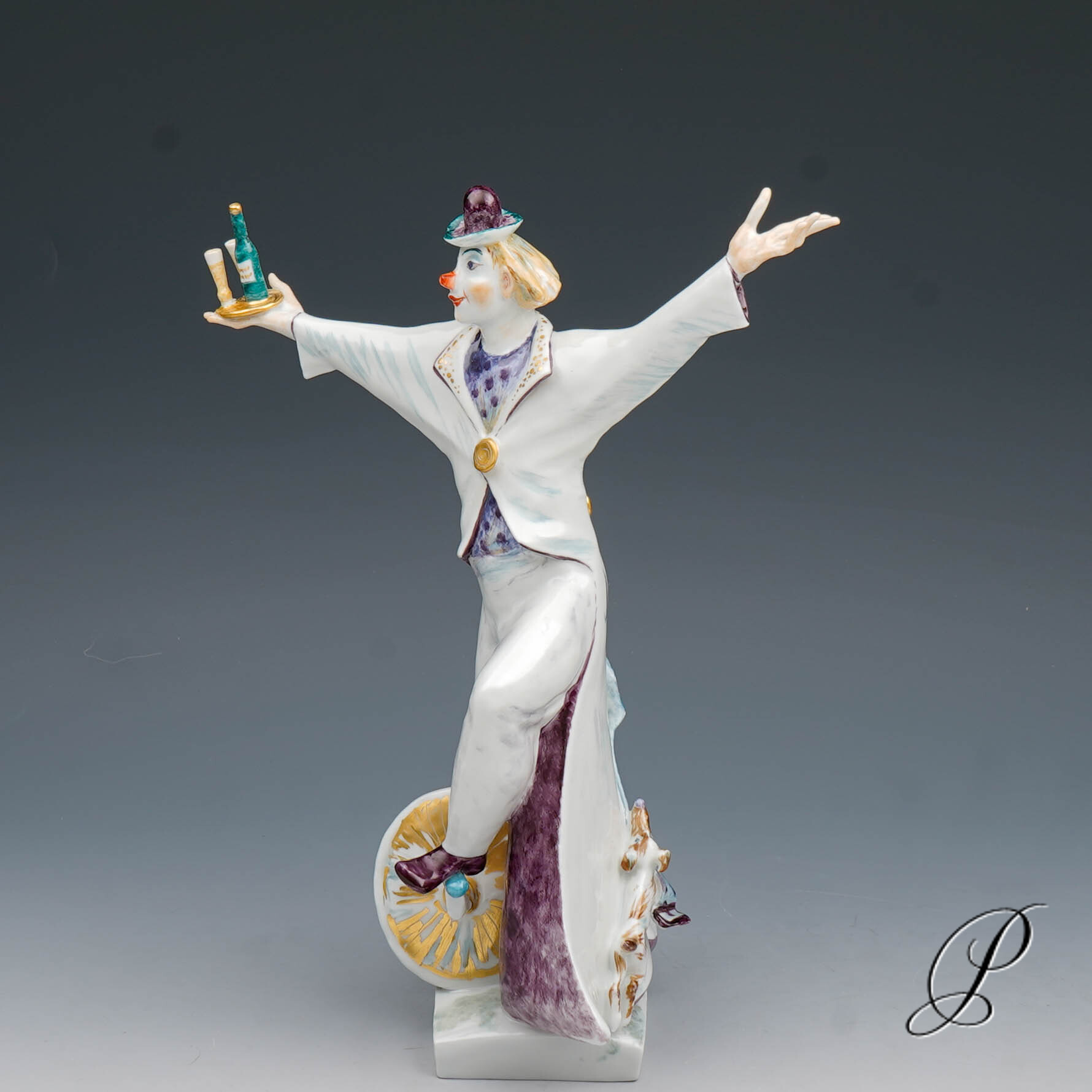 Zirkusfigur Meissen "Clown auf Einrad" von P.Strang – Bild 6