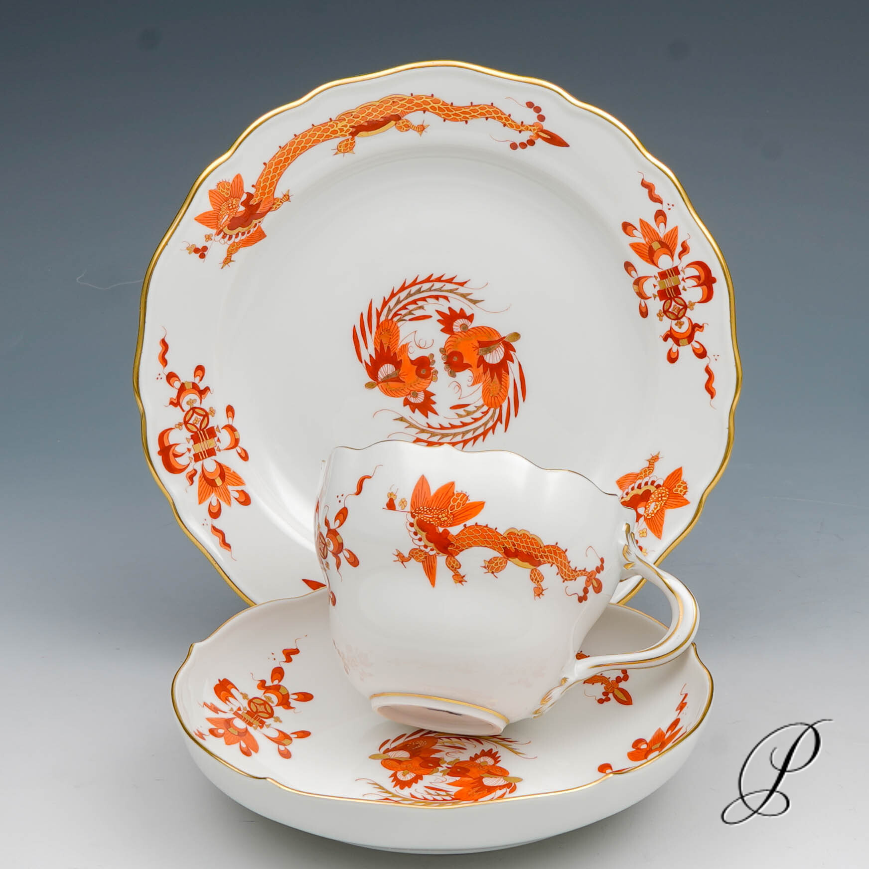 Kaffeegedeck Meissen 1.Wahl reicher Drache rot
