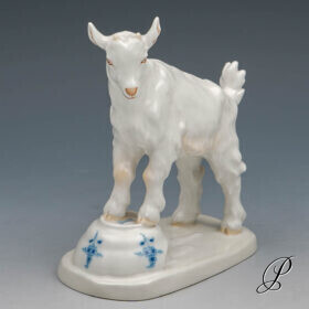 Figur Meissen 1.Wahl / Jugendstil - Ziege auf Napf