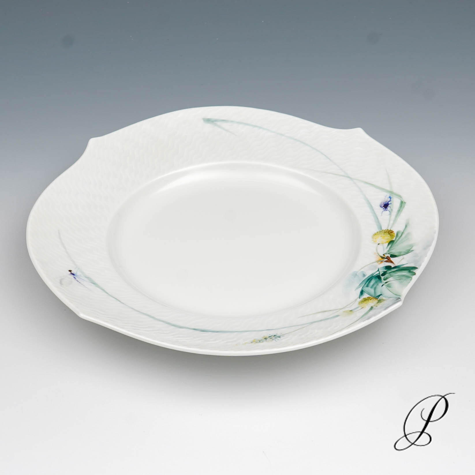 Meissen Kuchenteller 1.Wahl Wellenspiel - Waldflora mit Insekten – Bild 2