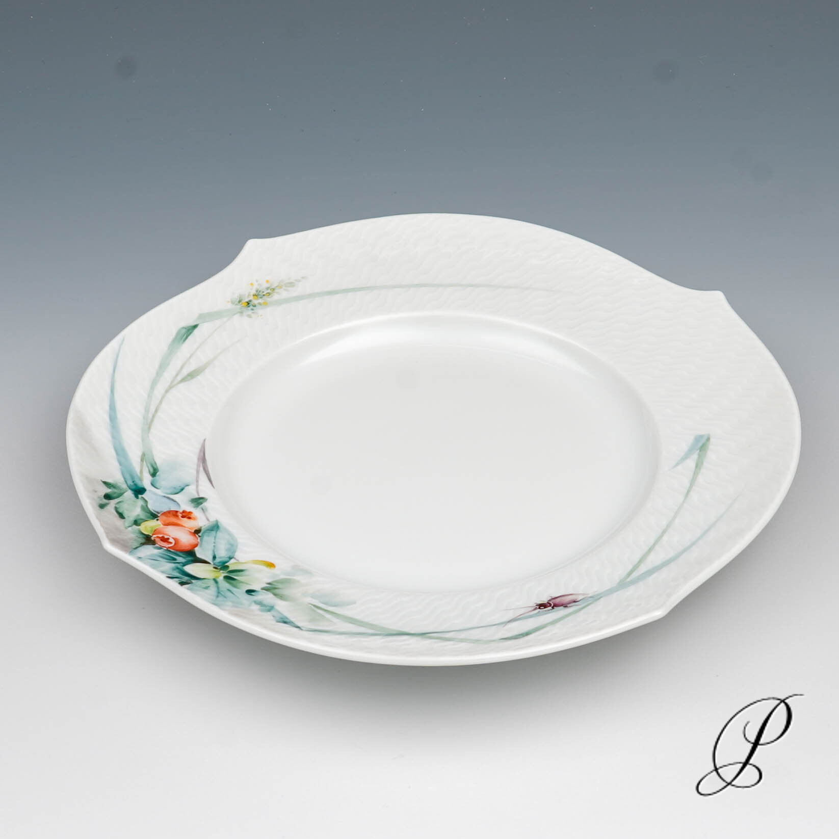 Meissen Kuchenteller 1.Wahl Wellenspiel - Waldflora mit Insekten – Bild 2