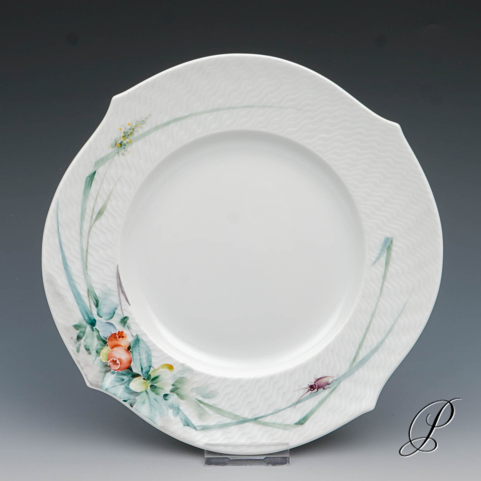 Meissen Kuchenteller 1.Wahl Wellenspiel - Waldflora mit Insekten