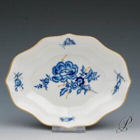 Pralinenschale - Vierpassschale Meissen blaue Blume, Goldgräser und Insekten