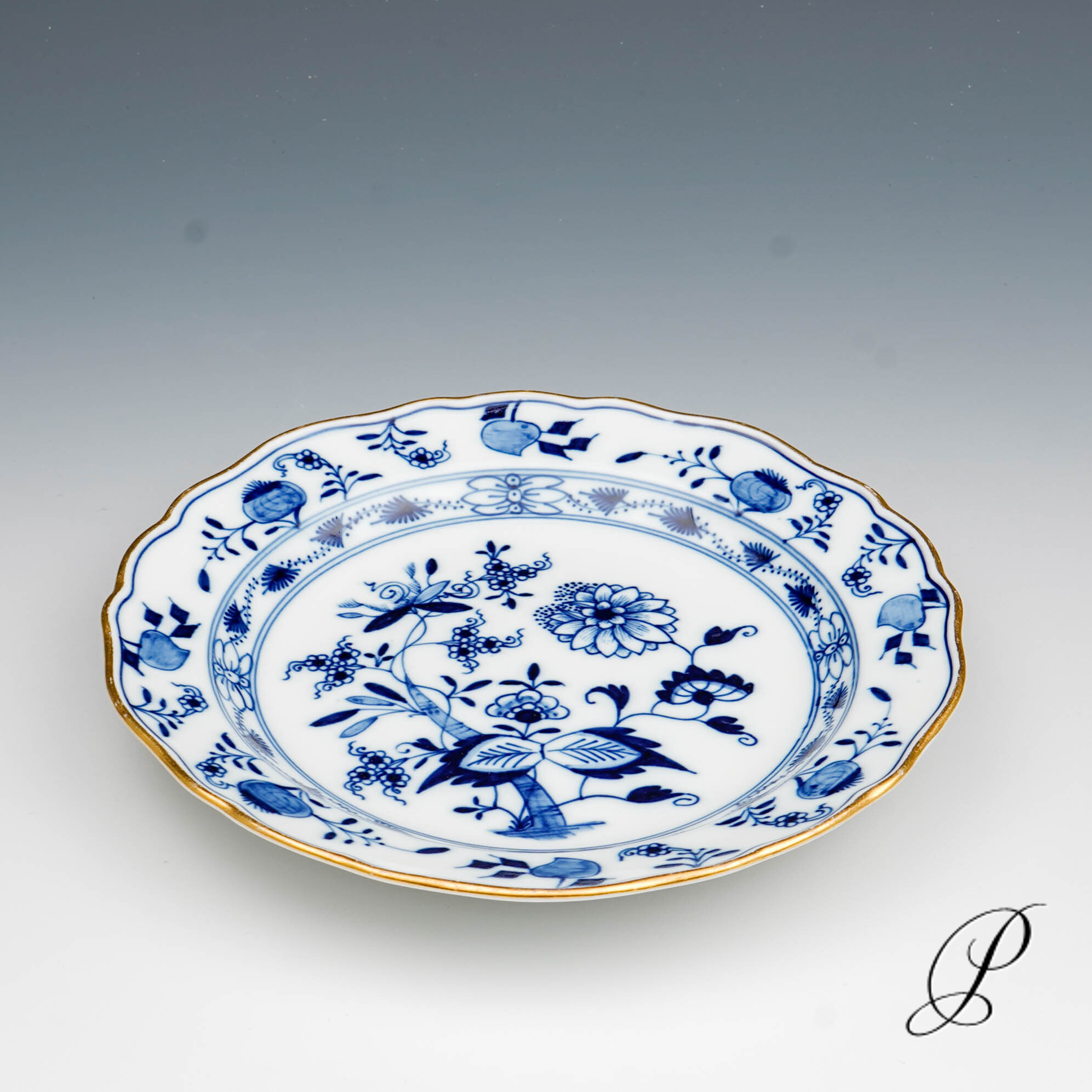 Kuchenteller Meissen Zwiebelmuster mit Goldrand Knaufzeit um 1850 Jhd. – Bild 2
