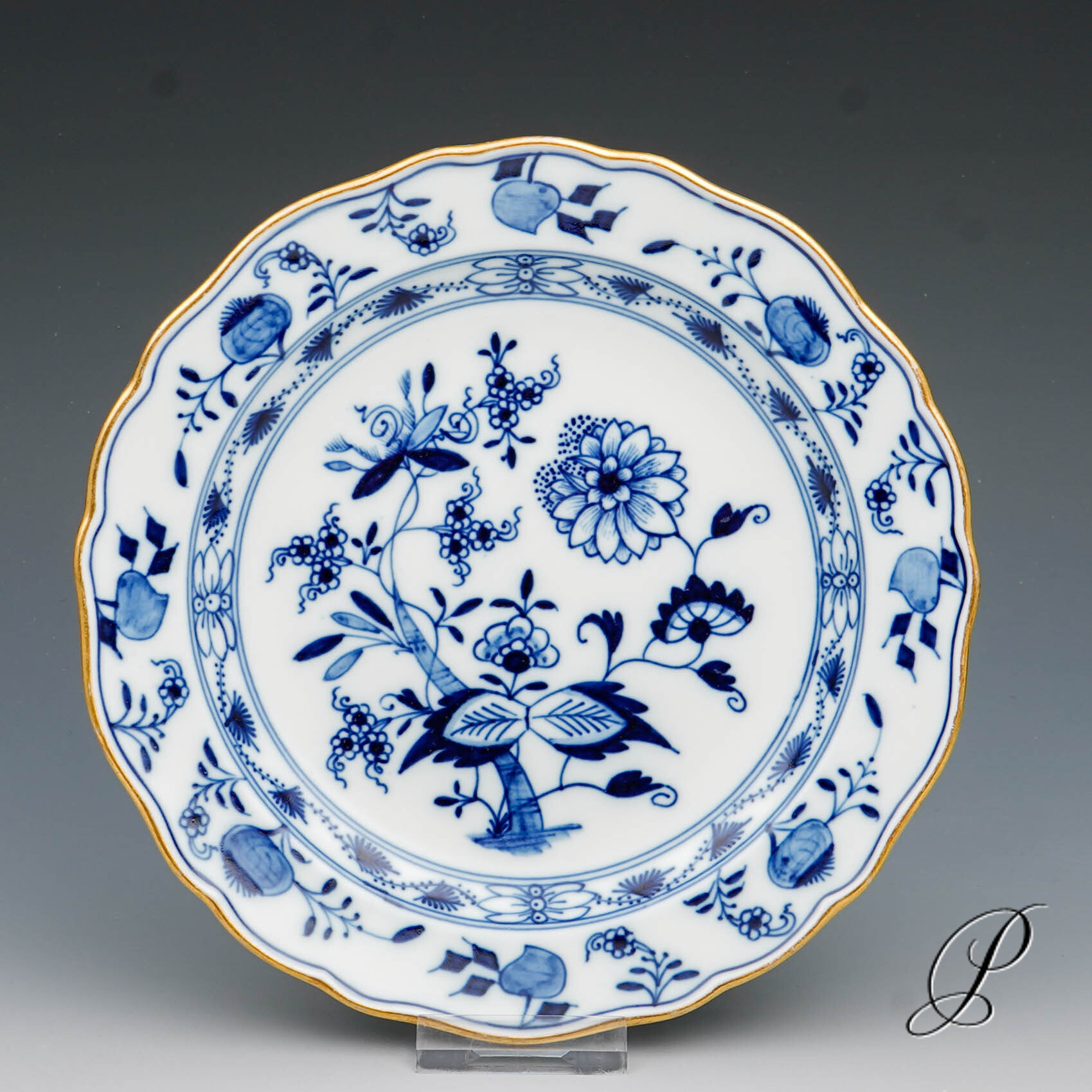 Kuchenteller Meissen Zwiebelmuster mit Goldrand Knaufzeit um 1850 Jhd.