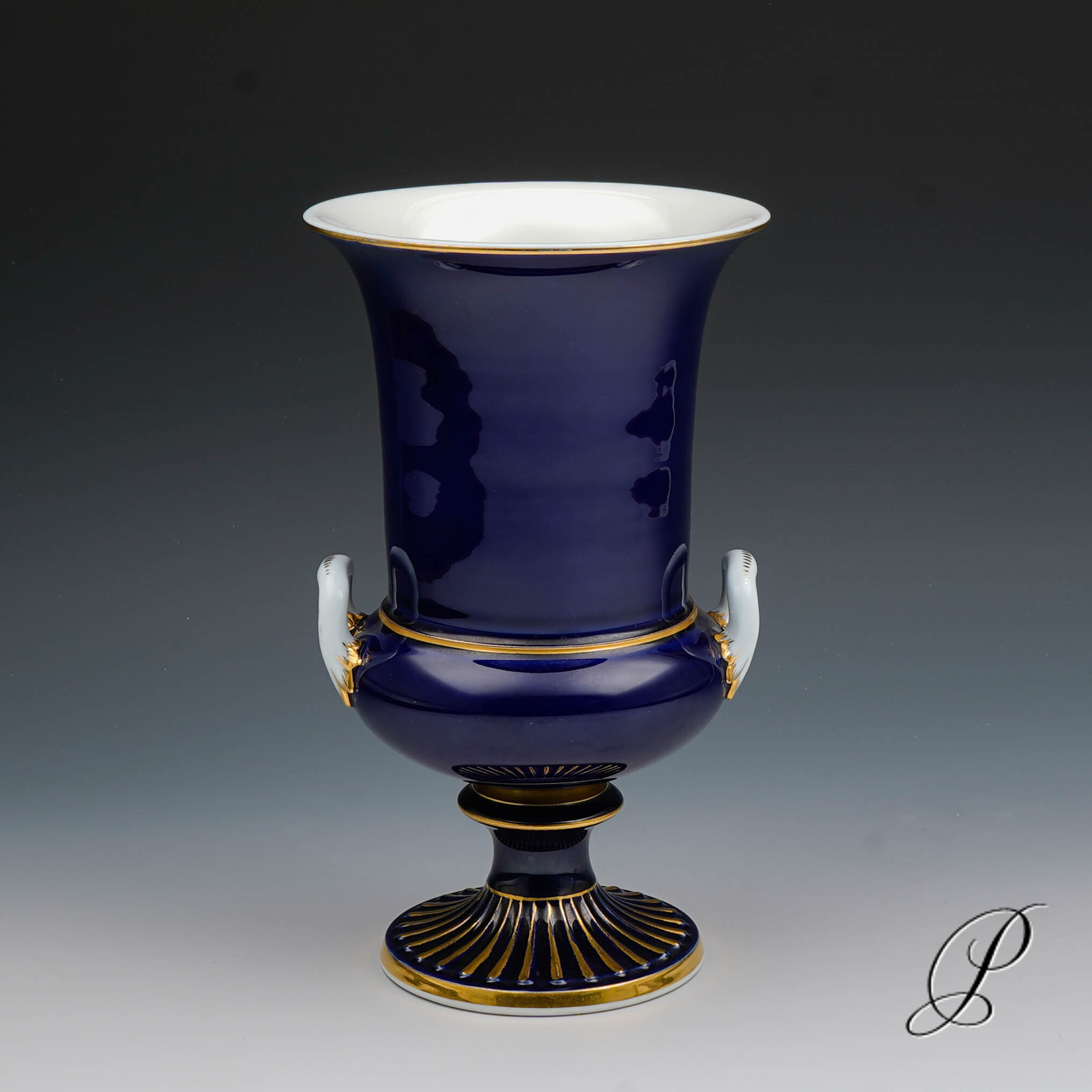 Meissen Vase um 1924 Jhd. Pfeiferzeit Kobaltblau mit Blumenbukett – Bild 5