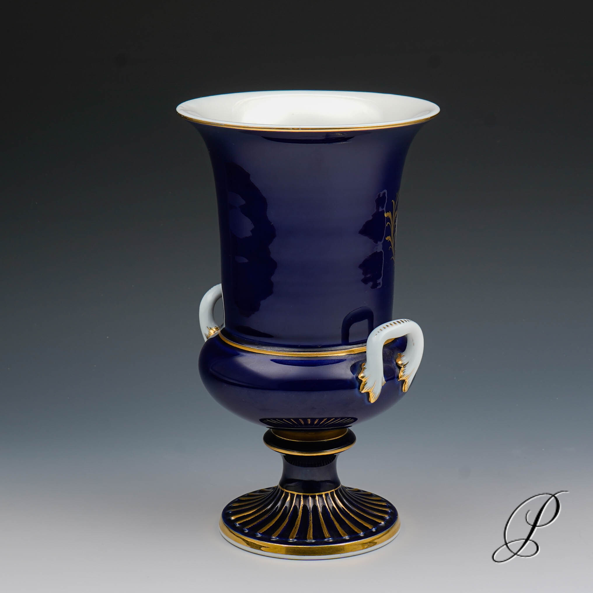 Meissen Vase um 1924 Jhd. Pfeiferzeit Kobaltblau mit Blumenbukett – Bild 6