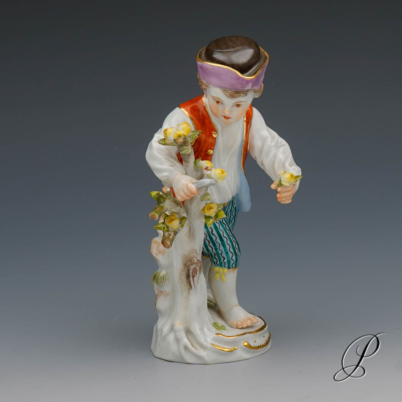 Gärtnerkind Meissen 1.Wahl Gärtnerjunge mit Rosenstrauch