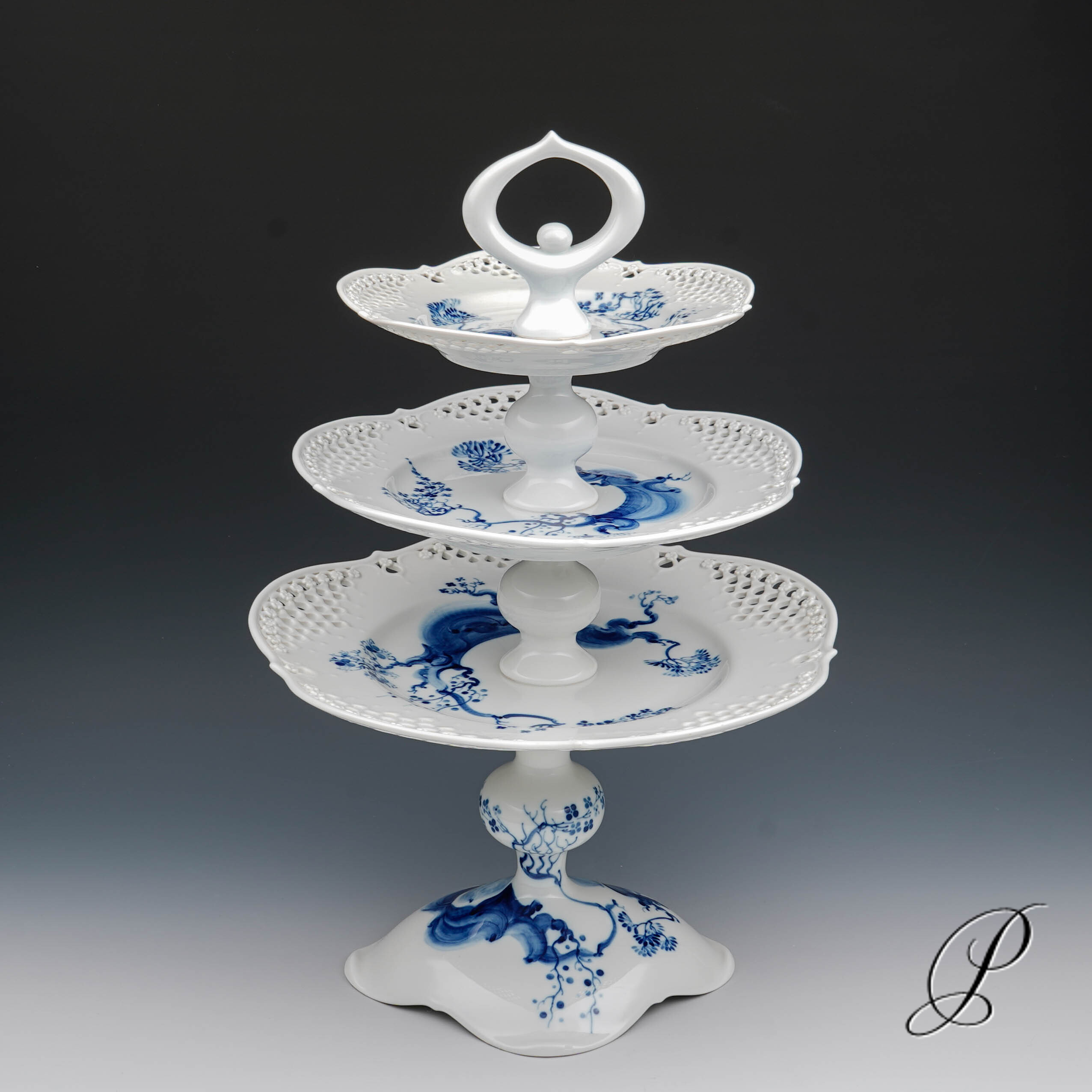 große Etagere Meissen im Dekor Orchidee auf Ast von Prof. Heinz Werner