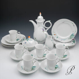 Kaffeeservice Meissen 1.Wahl Wellenspiel  " Waldflora mit Insekten " von Sabine Wachs