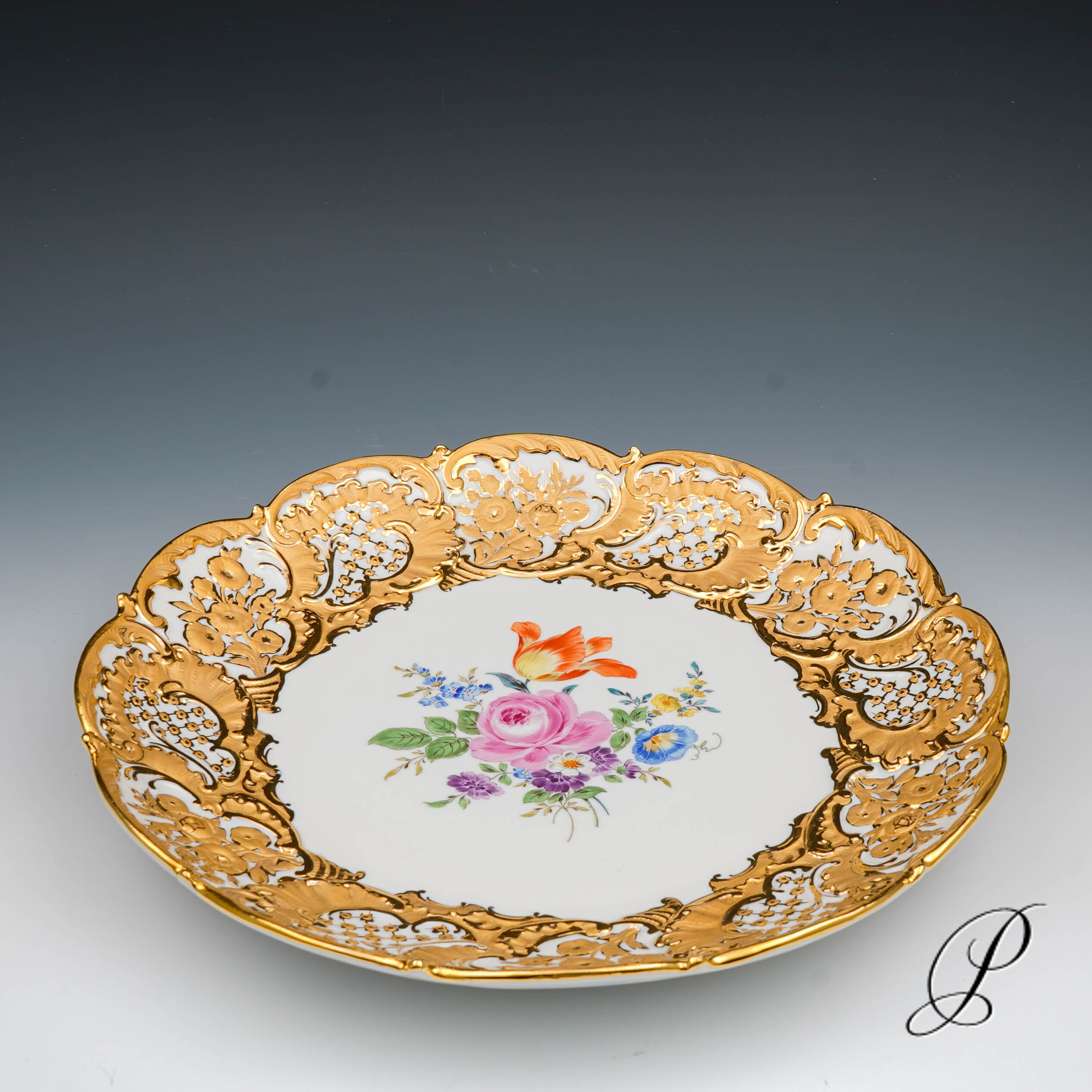 großer Prunkteller Meissen Blumenbukett – Bild 2