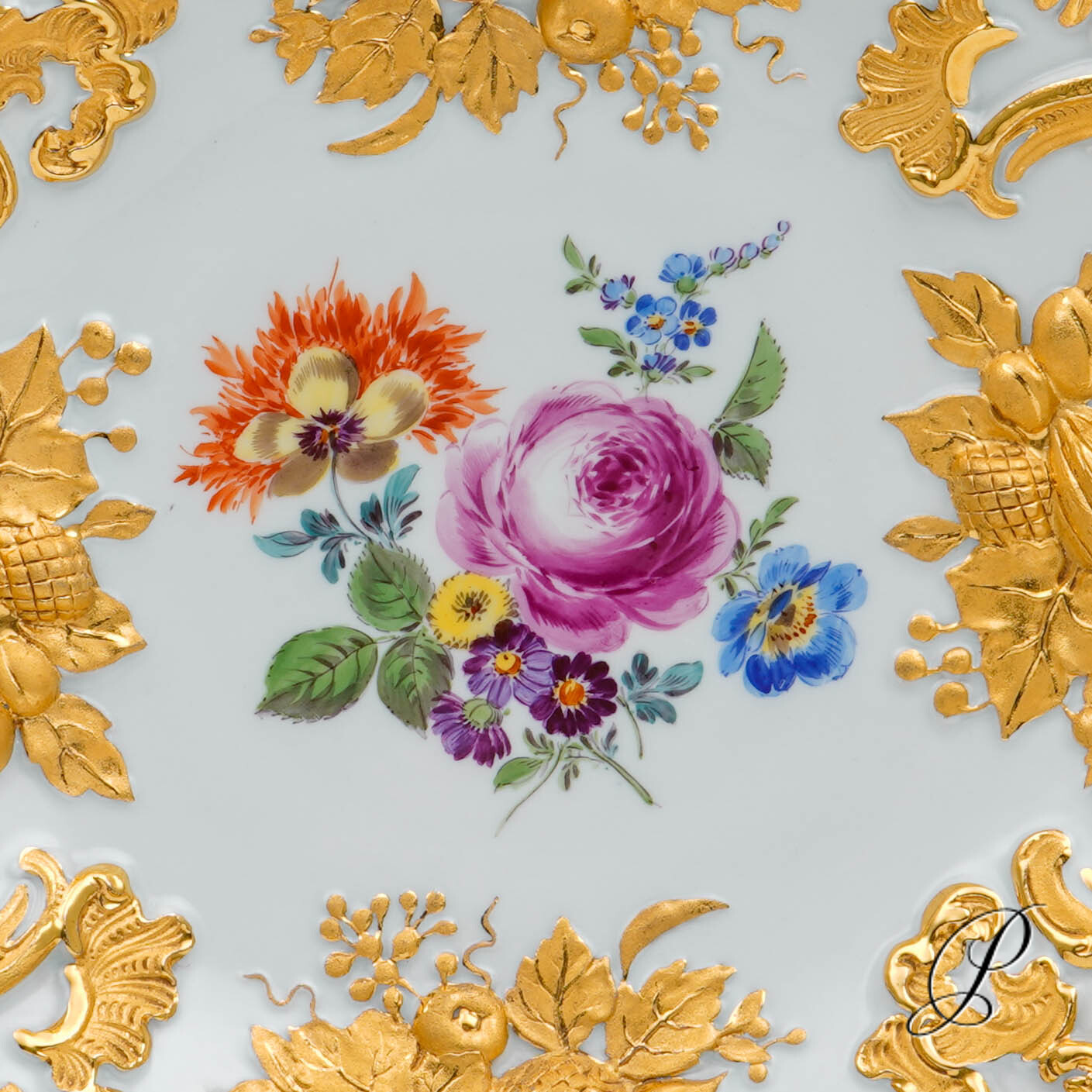 Prunkteller Meissen 1.Wahl mit Blumenbukett – Bild 3