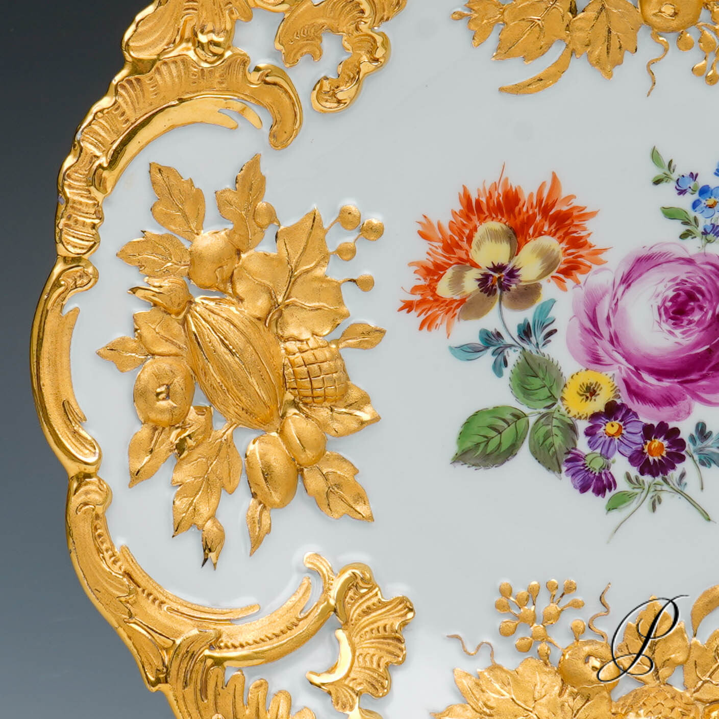 Prunkteller Meissen 1.Wahl mit Blumenbukett – Bild 4