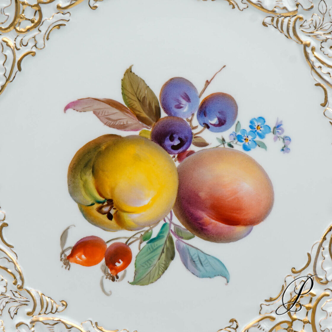 wunderschöner Prunkteller Meissen um 1900 mit Fruchtmalerei