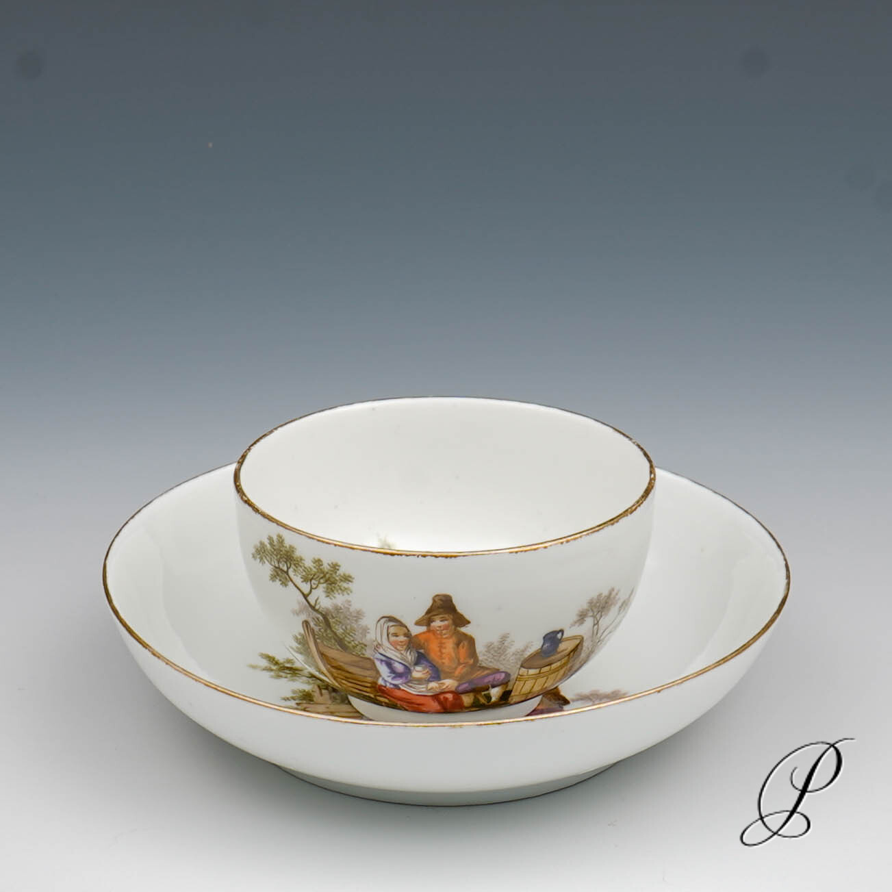 Antiquität aus Meissen 1774-1815 Sammelgedeck mit Figurenmalerei – Bild 3