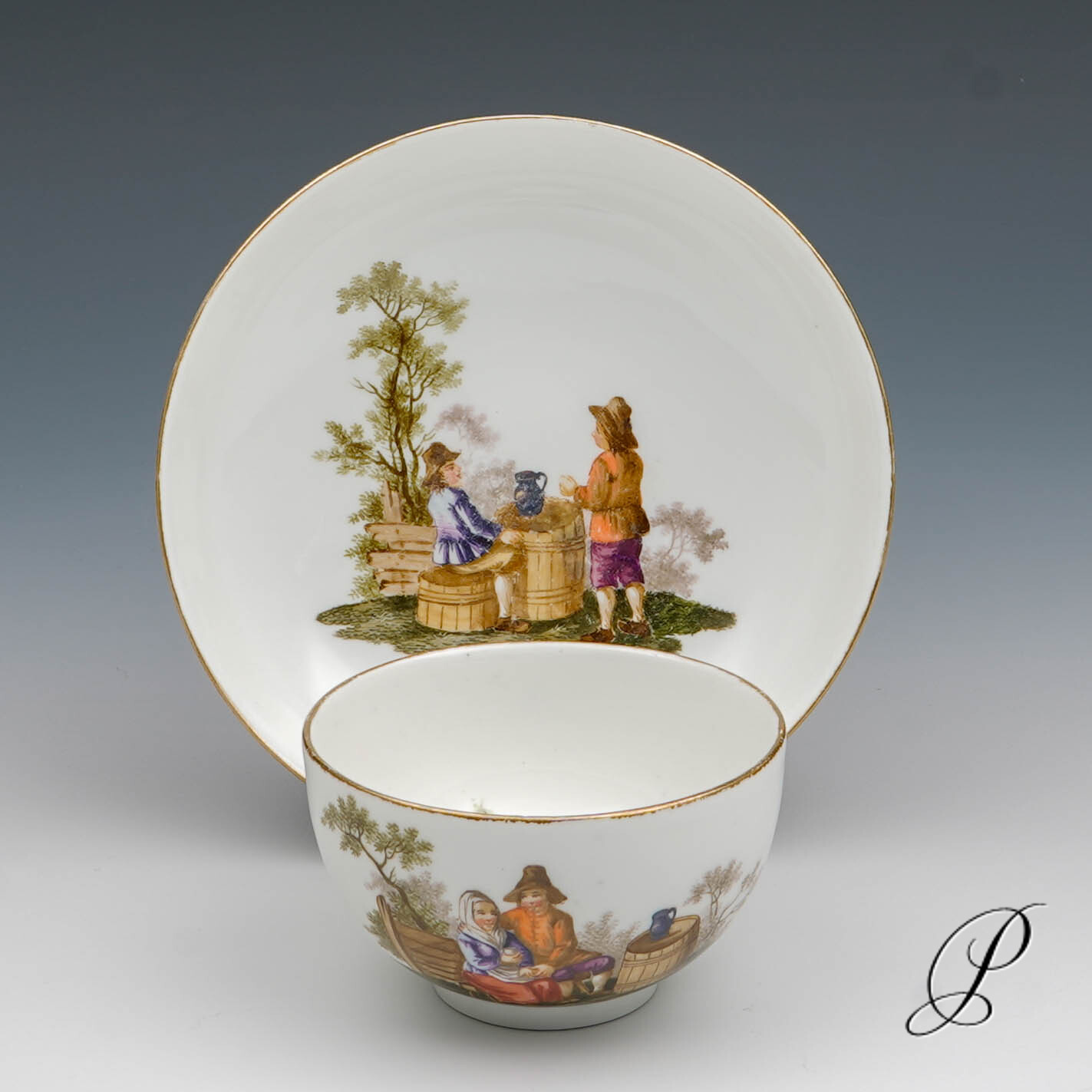 Antiquität aus Meissen 1774-1815 Sammelgedeck mit Figurenmalerei