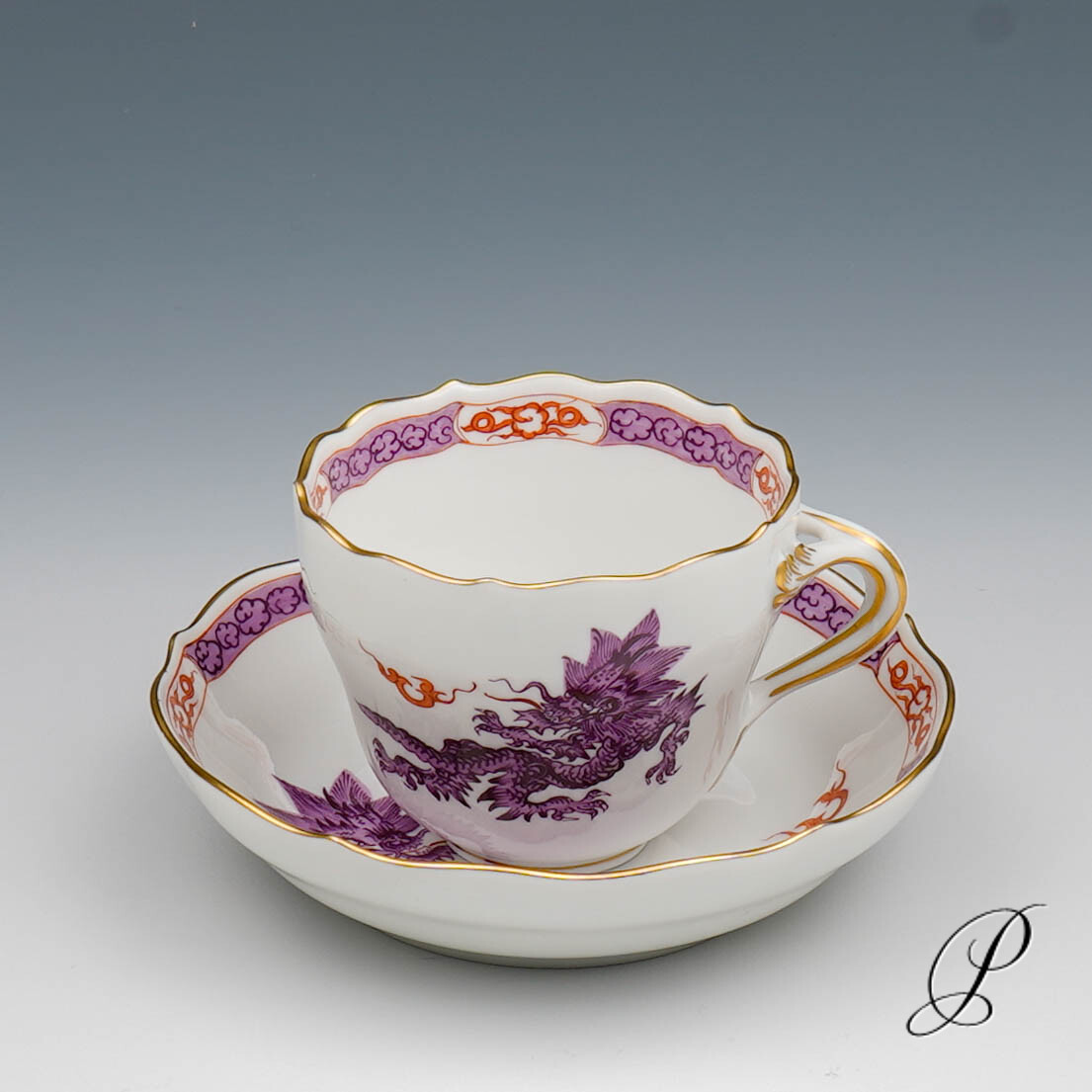 Mokkagedeck Meissen Mingdrache lila mit Kante – Bild 2
