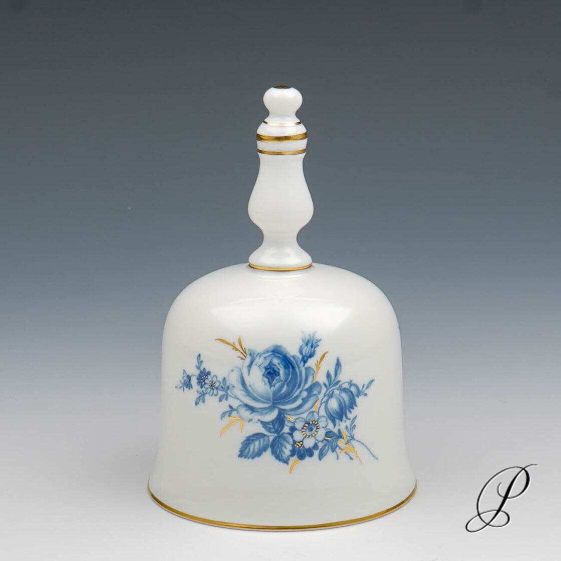 Tischglocke Meissen 1.Wahl blaue Blume mit Goldgräsern und Insekten