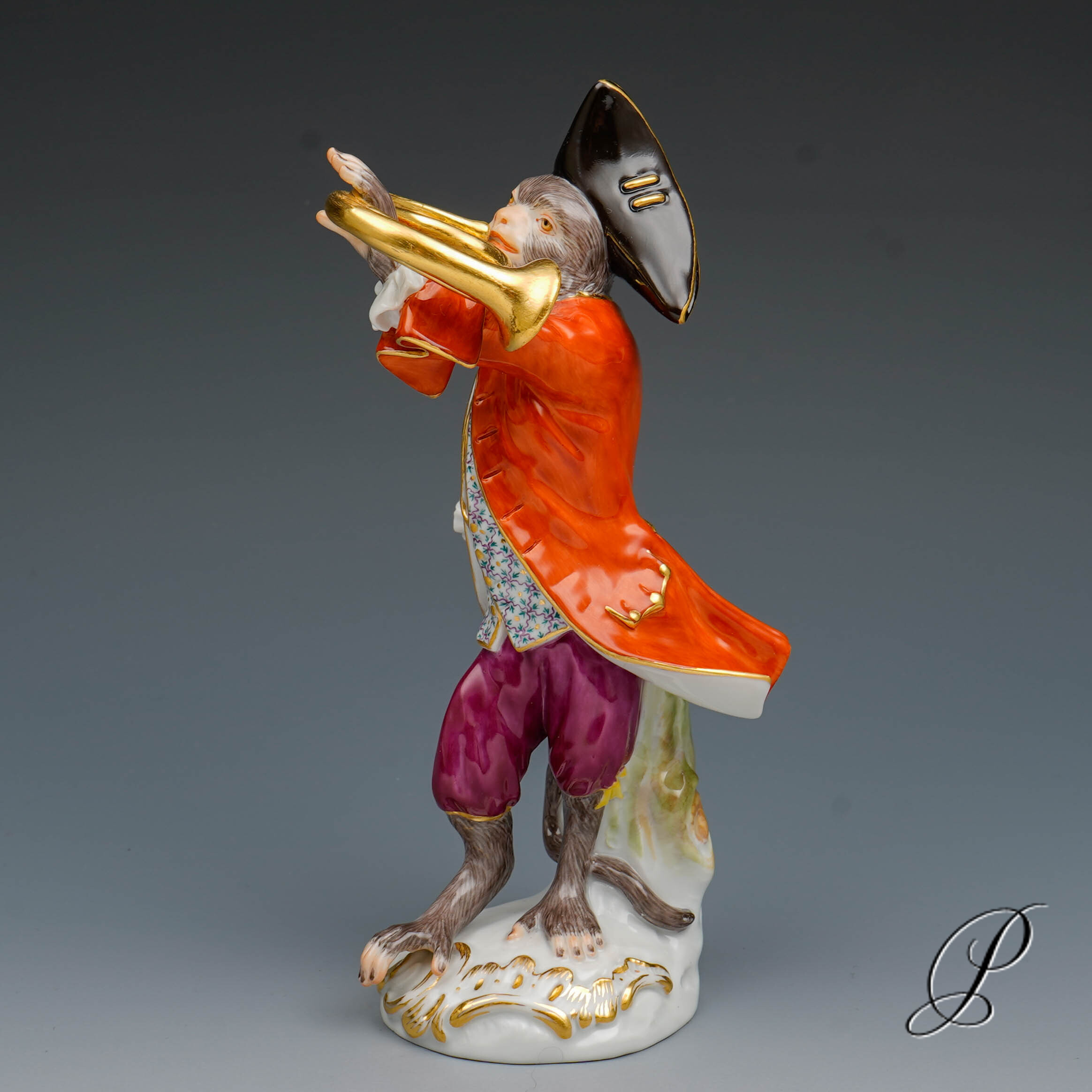 Figur Meissner Porzellan 1.Wahl - der Waldhornbläser der Affenkapelle – Bild 4