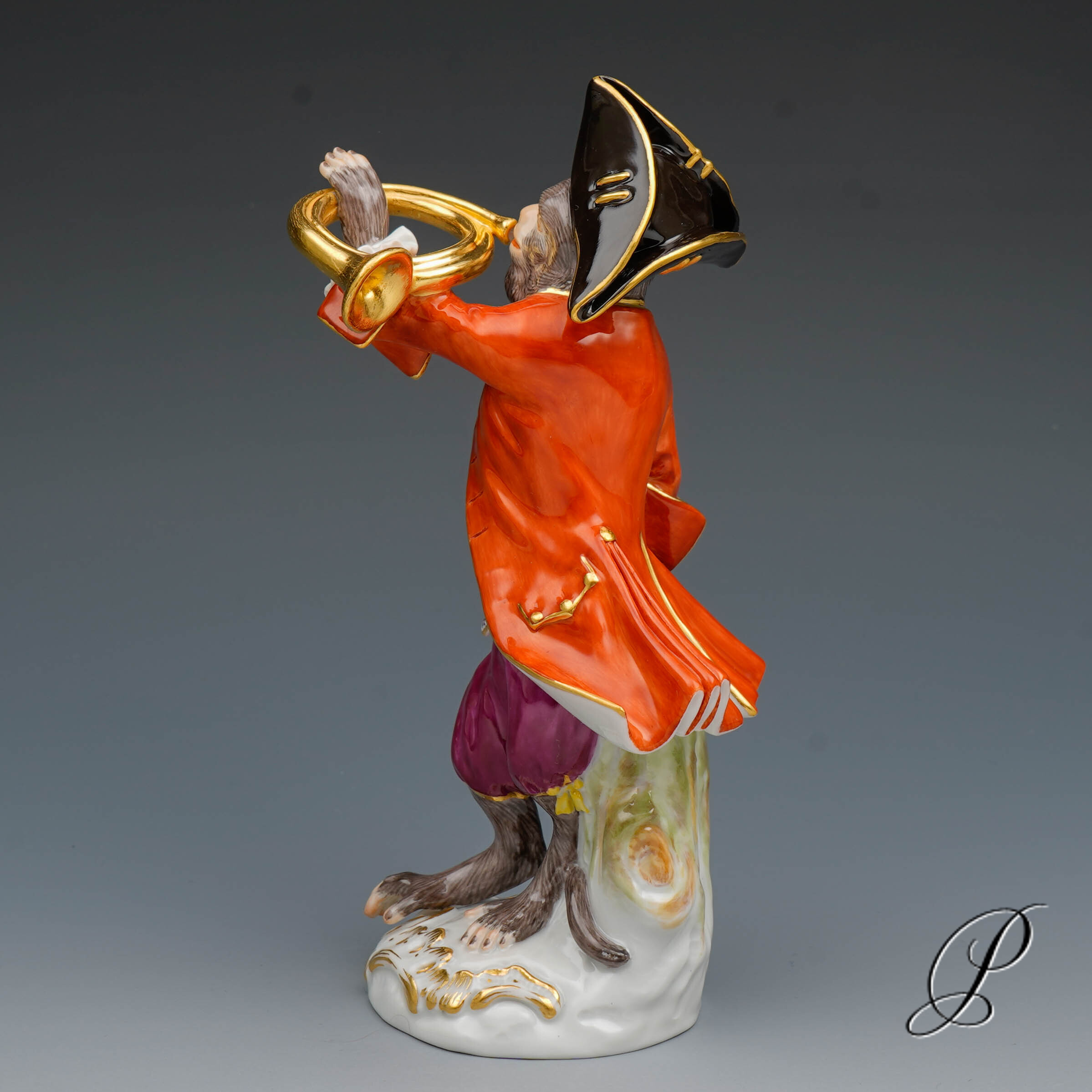 Figur Meissner Porzellan 1.Wahl - der Waldhornbläser der Affenkapelle – Bild 5