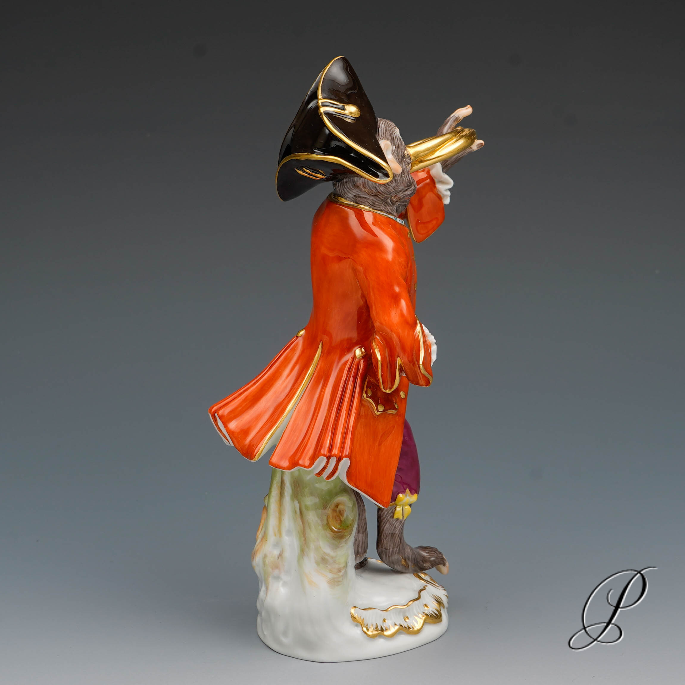 Figur Meissner Porzellan 1.Wahl - der Waldhornbläser der Affenkapelle – Bild 7
