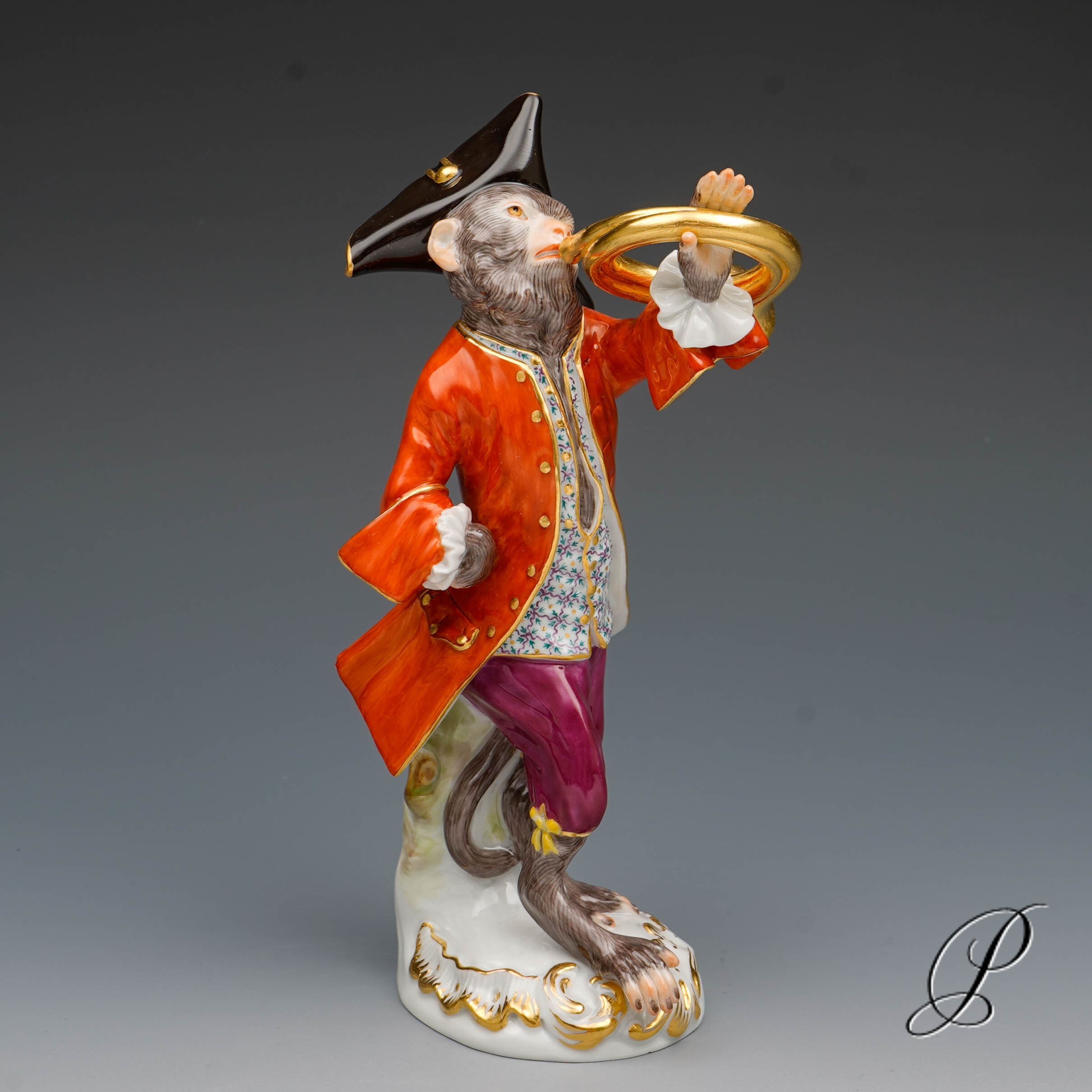 Figur Meissner Porzellan 1.Wahl - der Waldhornbläser der Affenkapelle
