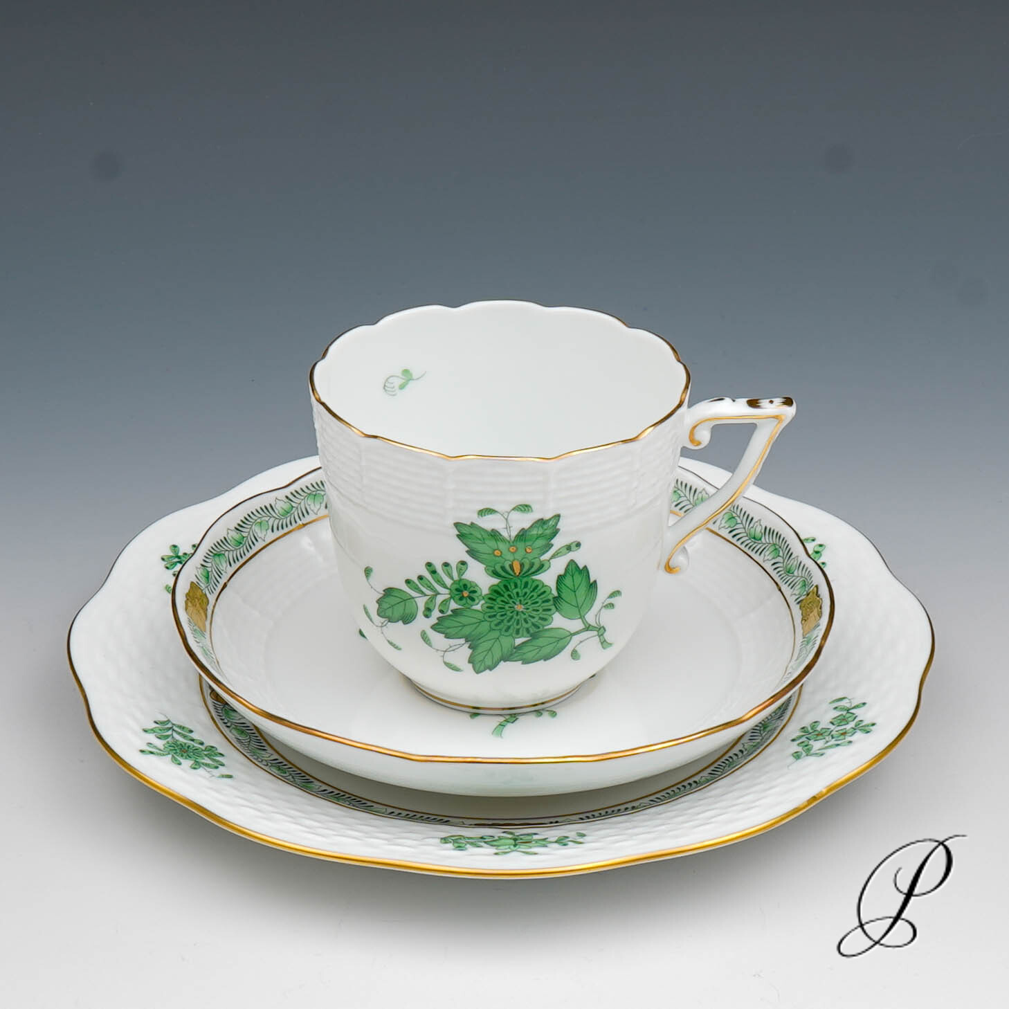 Herend 6 Kaffeegedecke im Dekor Apponyi grün – Bild 4
