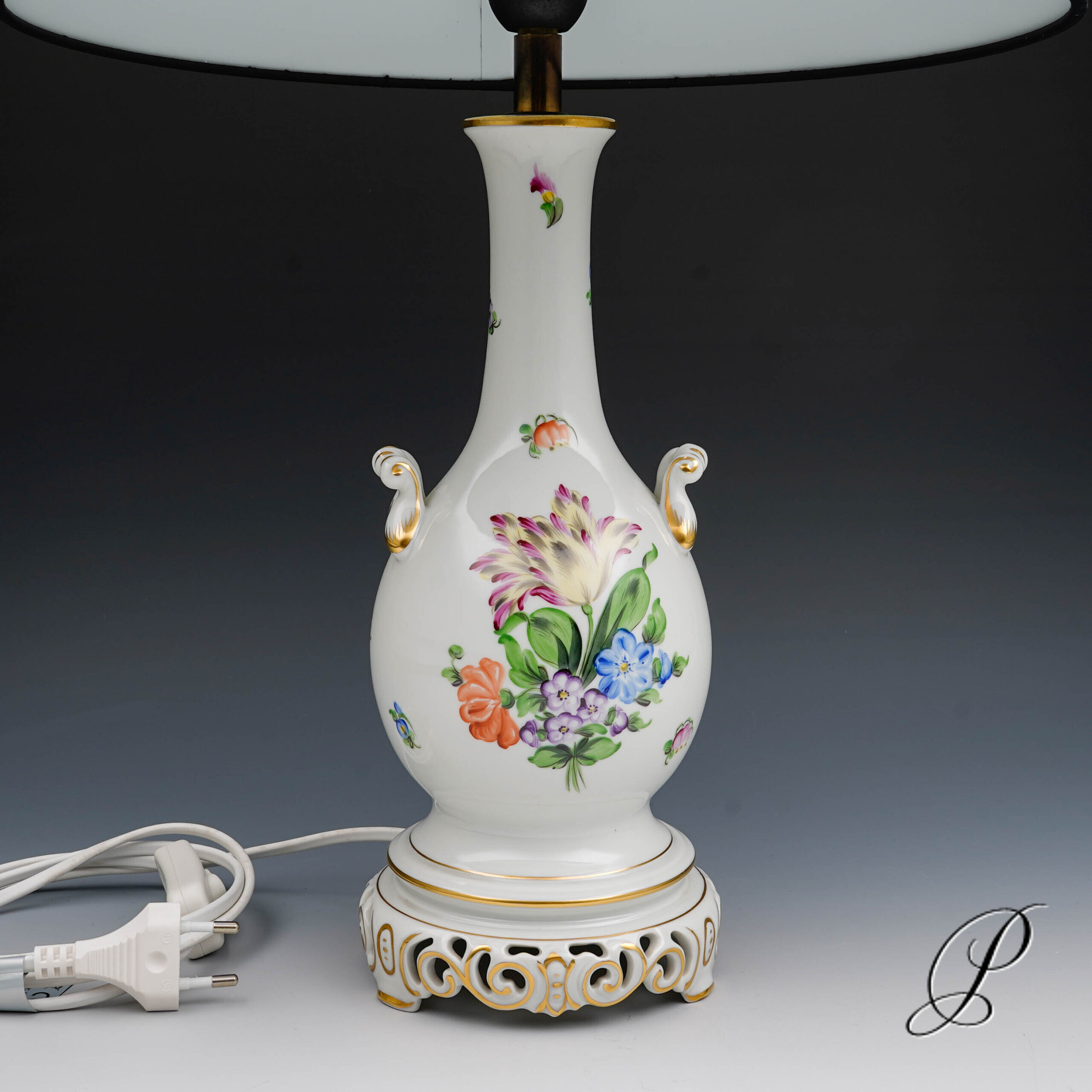 wunderschöne Lampe Herend mit Blumenmalerei – Bild 2
