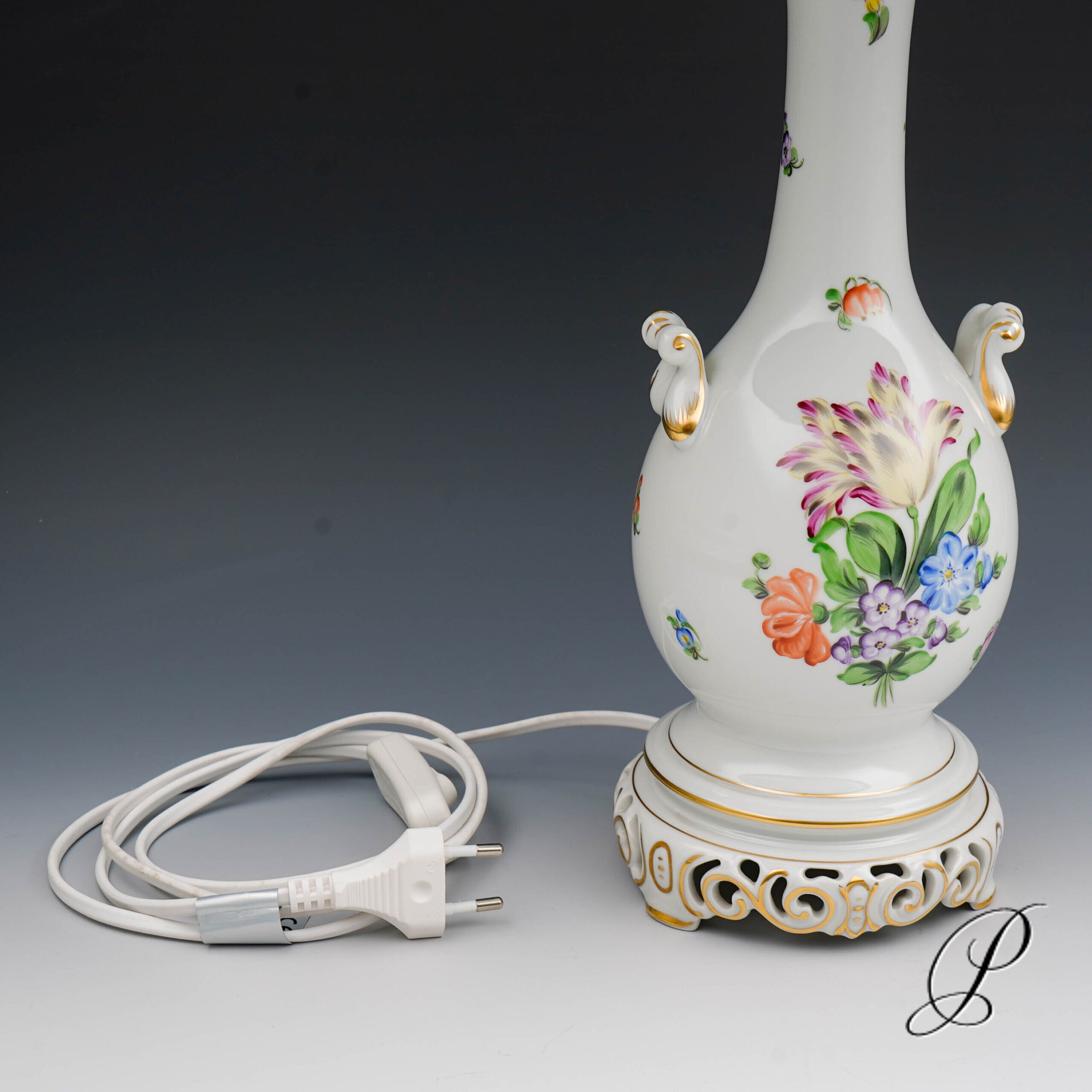 wunderschöne Lampe Herend mit Blumenmalerei – Bild 3