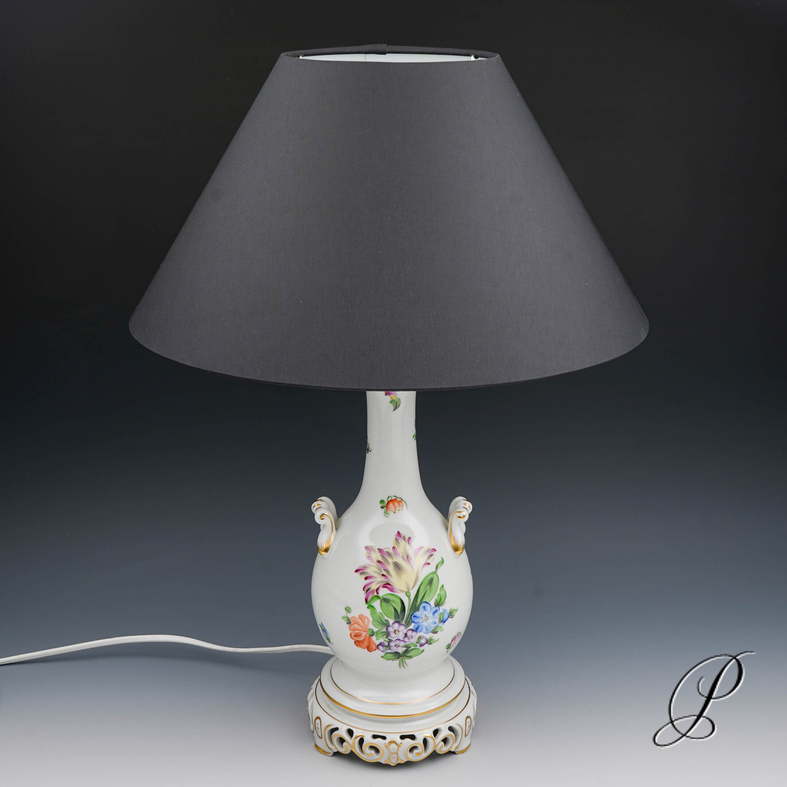 wunderschöne Lampe Herend mit Blumenmalerei – Bild 4