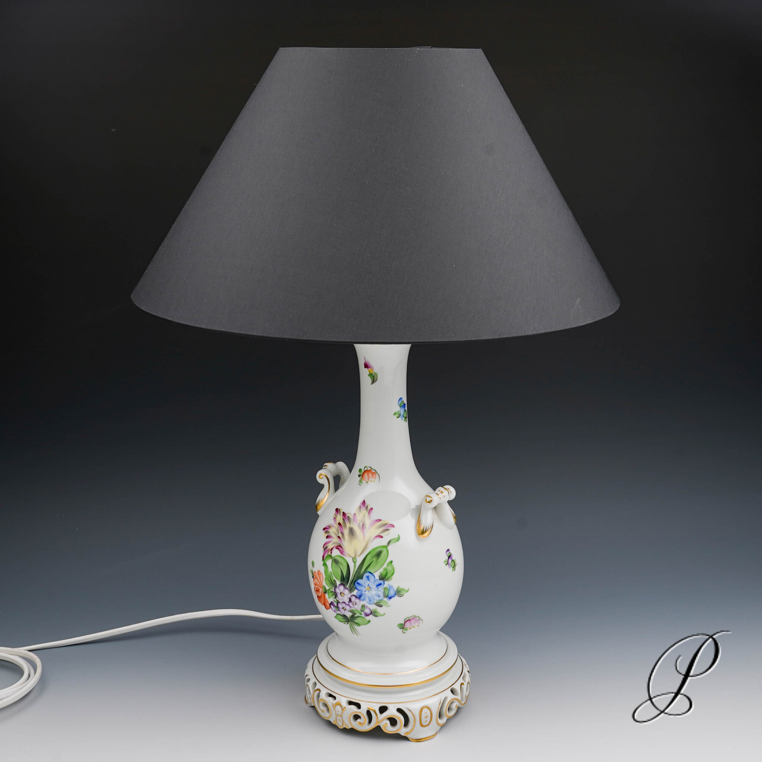 wunderschöne Lampe Herend mit Blumenmalerei – Bild 5