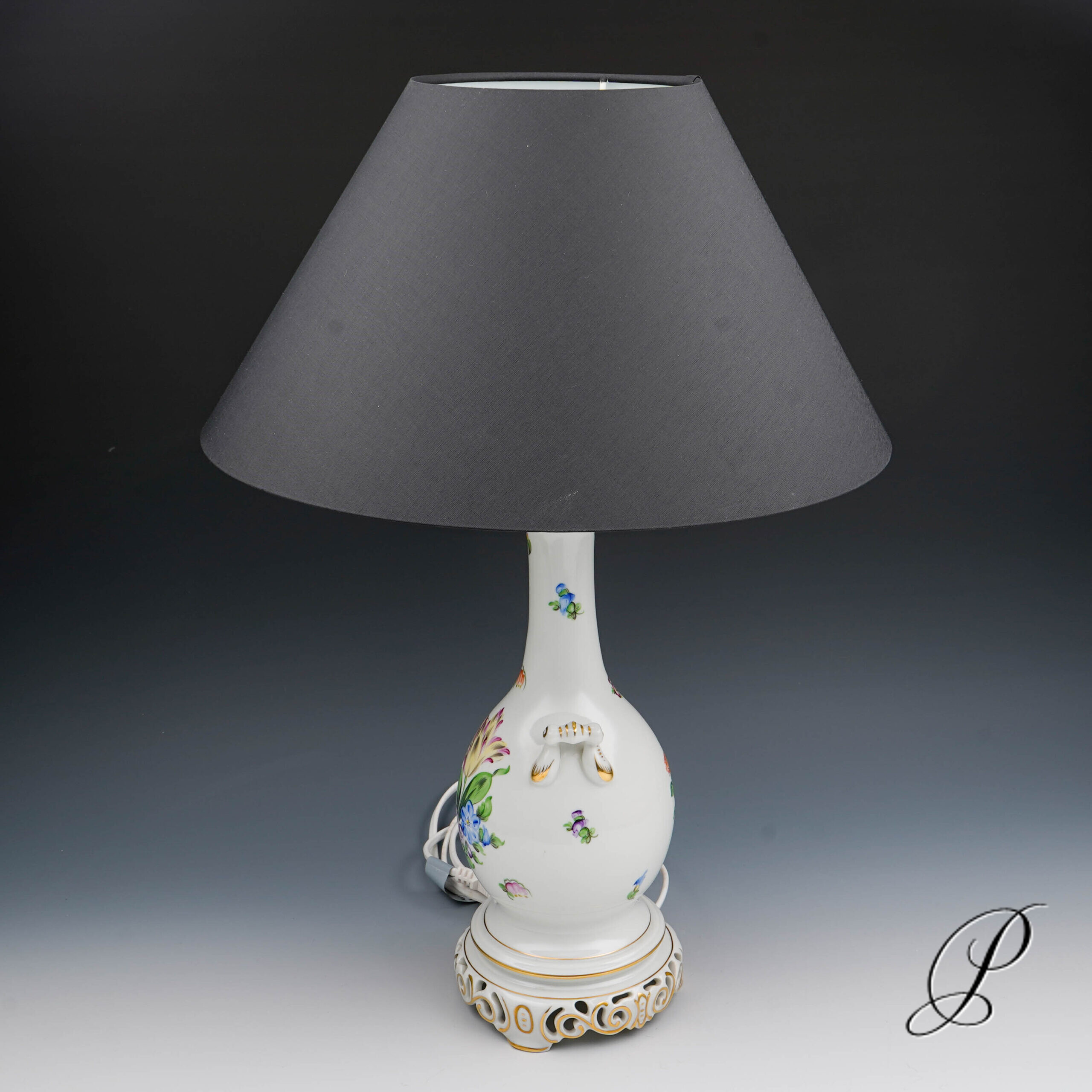 wunderschöne Lampe Herend mit Blumenmalerei – Bild 7