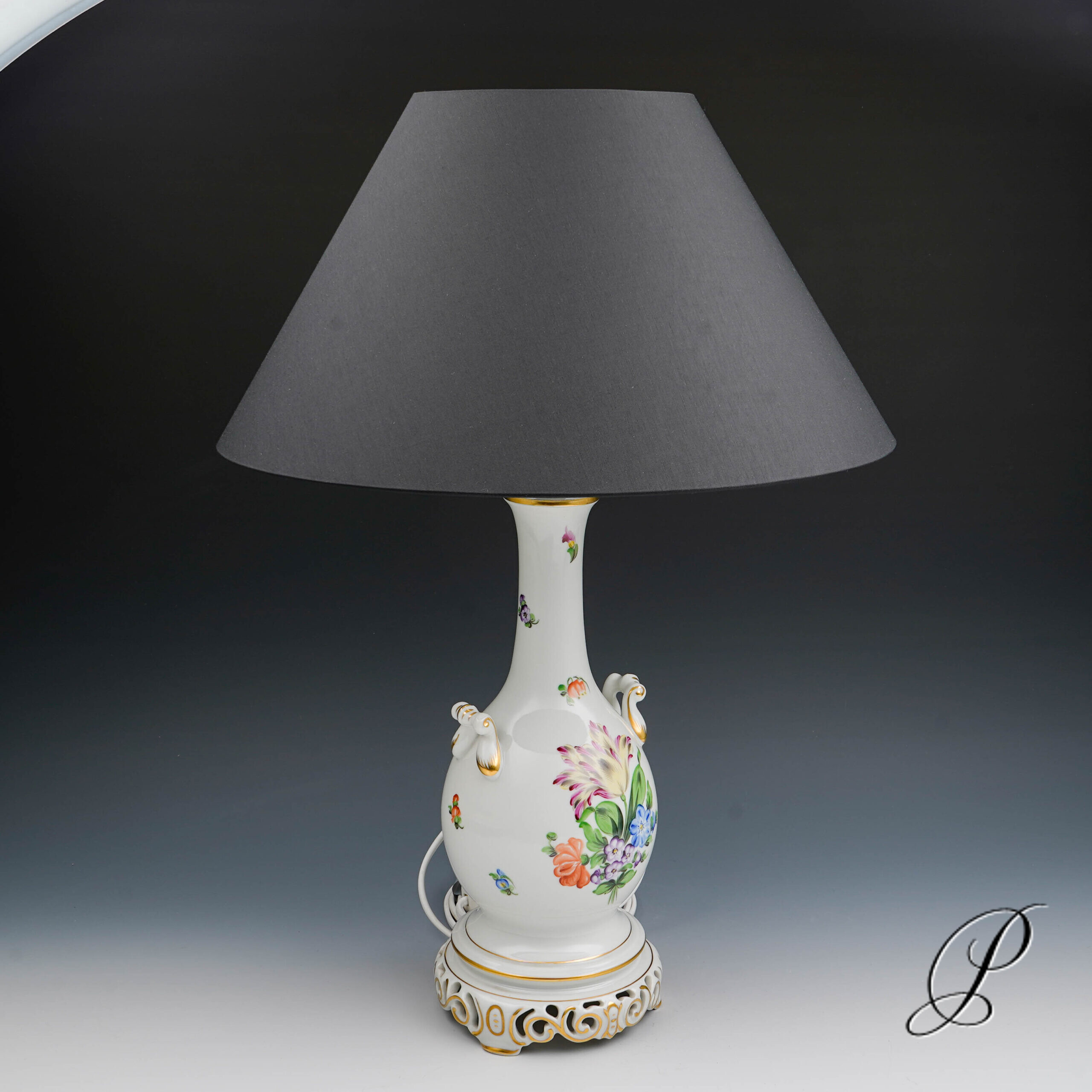 wunderschöne Lampe Herend mit Blumenmalerei – Bild 17