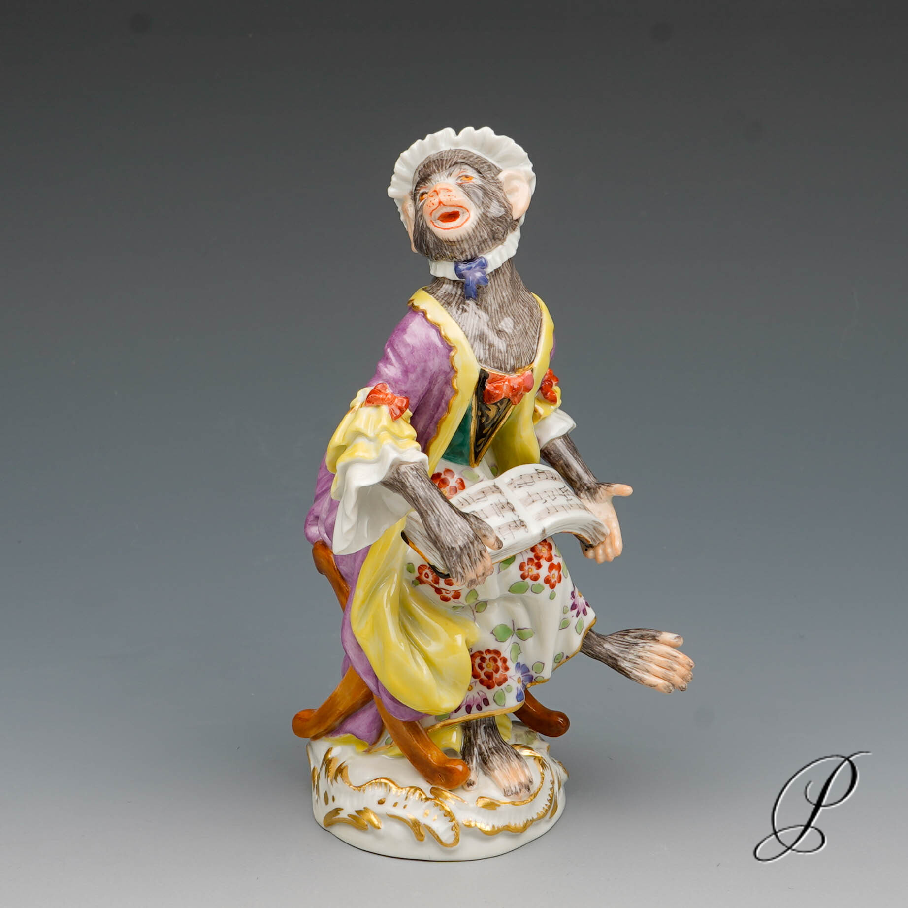 Figur Meissen 1.Wahl eine Sängerin aus der Affenkapelle