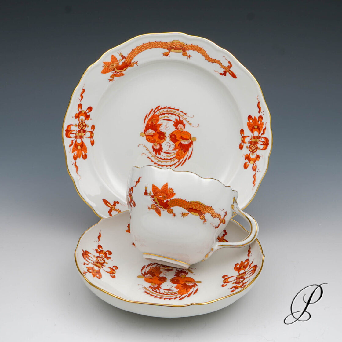 Kaffeegedeck Meissen 1.Wahl reicher Drache rot