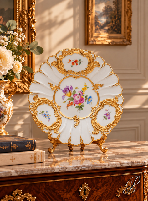 Prunkteller Meissen 1.Wahl mit Blumenbukett Knaufzeit um 1900 Jhd. – Bild 6