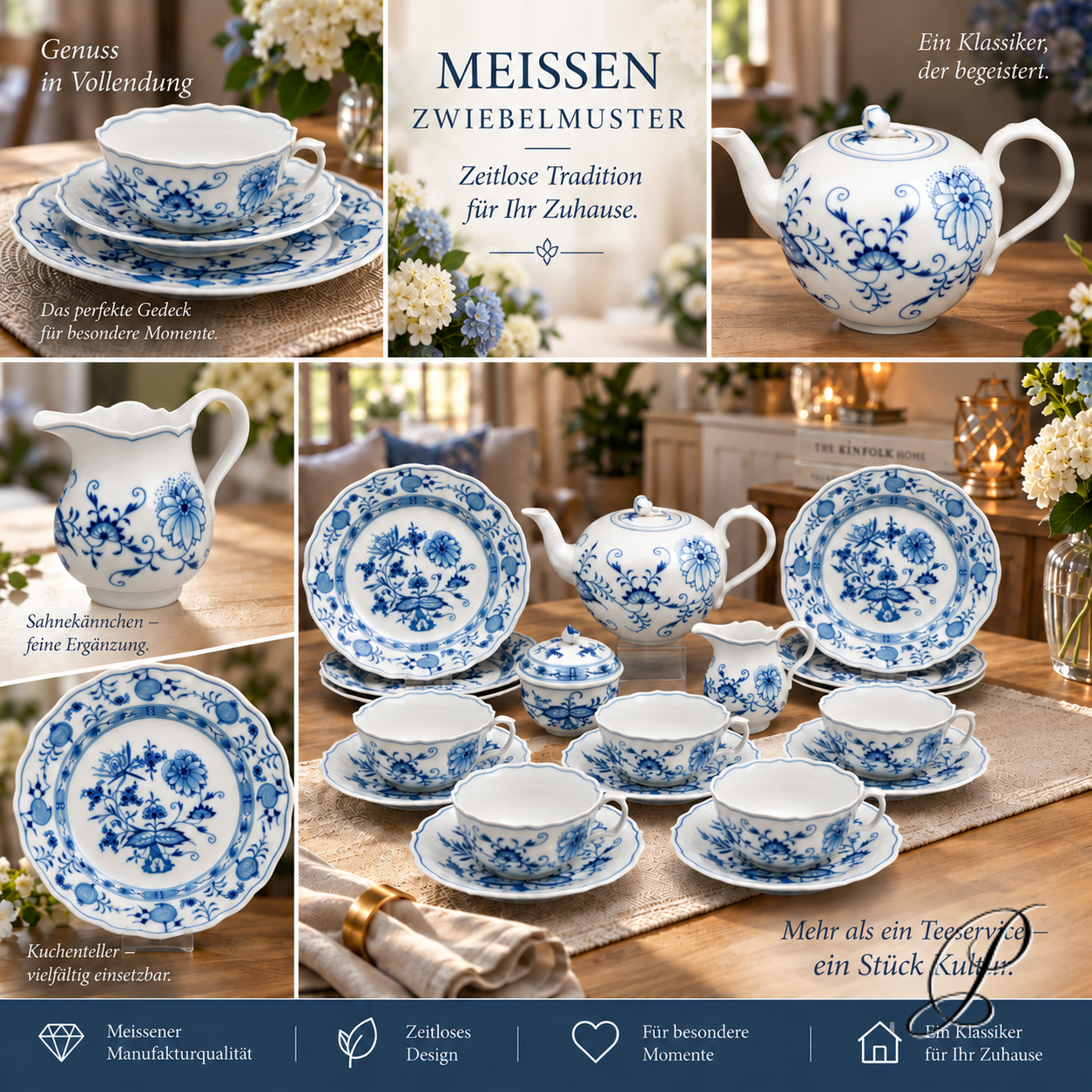 Teeservice Meissen für 6 Personen im Dekor Zwiebelmuster