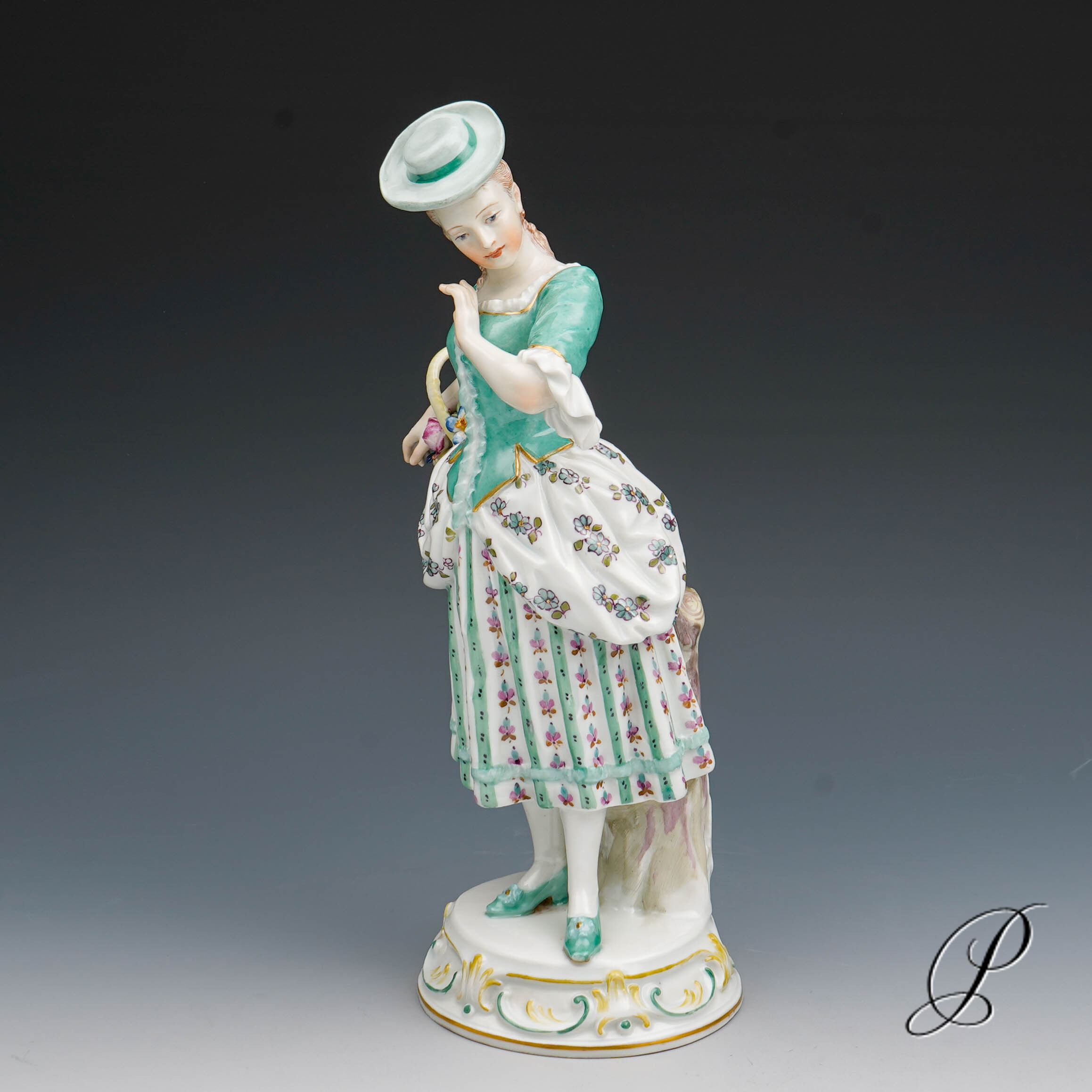 wunderschöne und seltene Figur Meissen "Dame mit Blumenkorb" von August Herzig – Bild 4